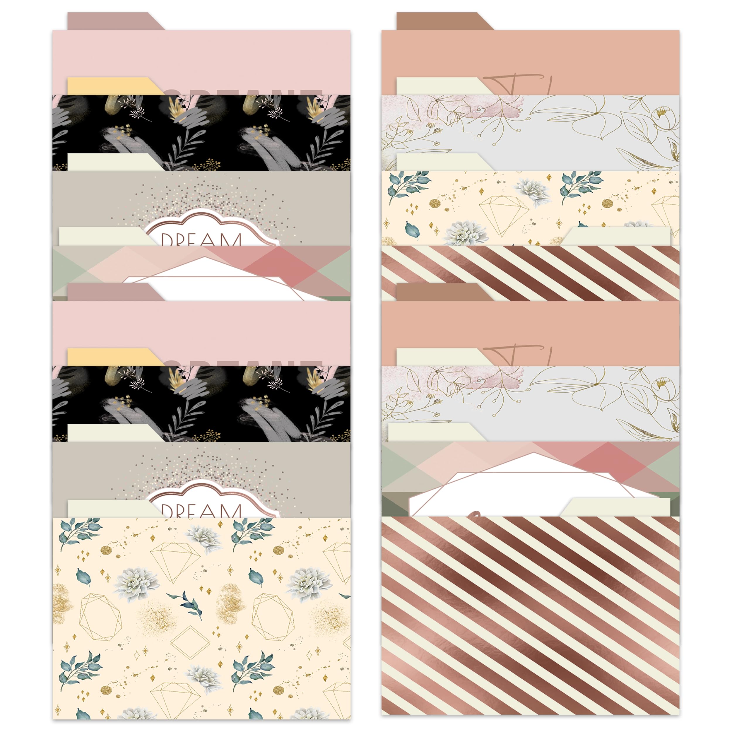 Rose Gold File Folders Set - 16 Foil Colored 9.5" x 11.5" Letter Size Decorative Folders - Durable Card Stock Foil Printing and Cut-Tabs Pockets by Merry Expressions