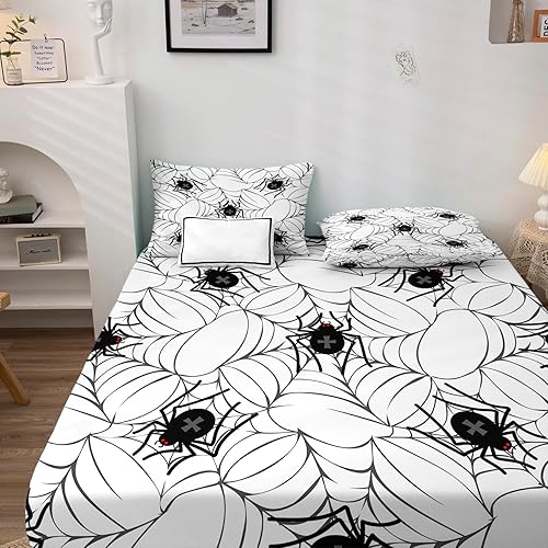 Miniatura 33 de Sábanas de Halloween tamaño individual – Juego de sábanas espeluznantes de calabaza murciélago para niños y niñas, juego de sábanas temáticas