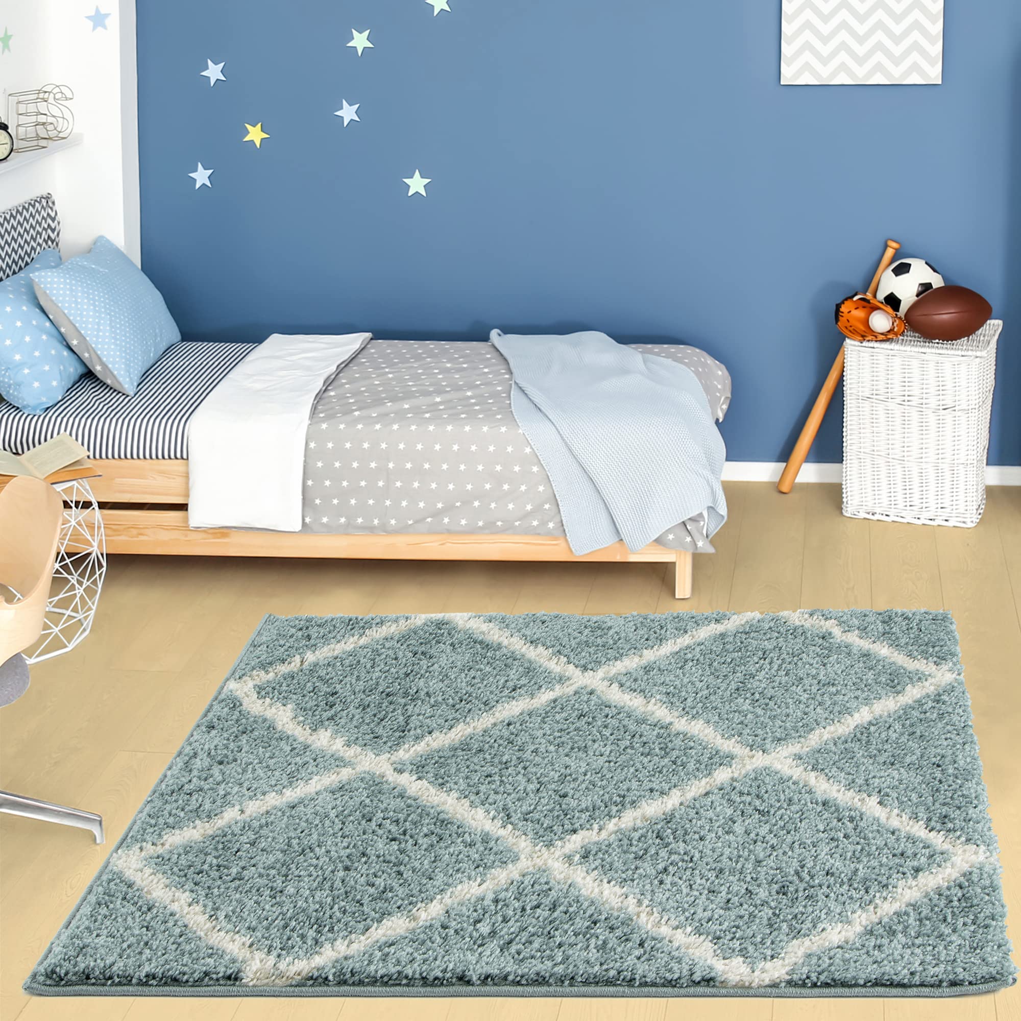 Myshaggy Collection Rugs Diamond Design in Duck Egg Blue