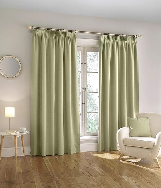 Enhanced Living Harvard Green Linen 100% Blackout Thermal Tape Top Curtains - 46 x 54 inch (117 x 137cm) for Living Room/Bedroom