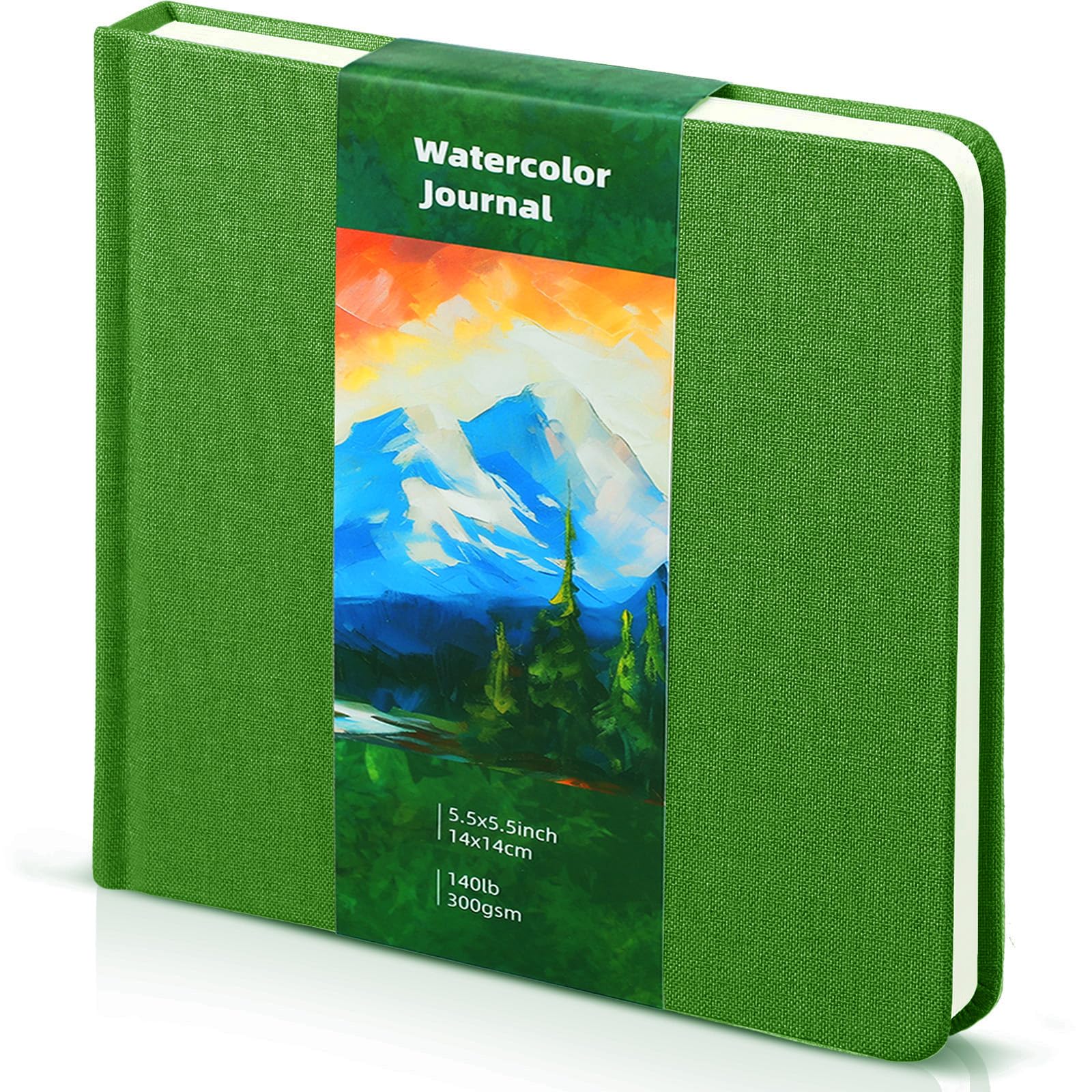 Dispowreath 5.5 x 5.5 in Watercolor Sketchbook Journal Square Watercolor Notebook Cold Press 140lb 300gsm Cotton Paper 48 Pages Journals Notebook Paper Pads(Christmas Green)