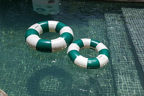 Miniatura 5 de Anillo de natación grande con asas para niños y adultos, tubos interiores de piscina clásicos a rayas de 35 pulgadas, flotadores inflables de