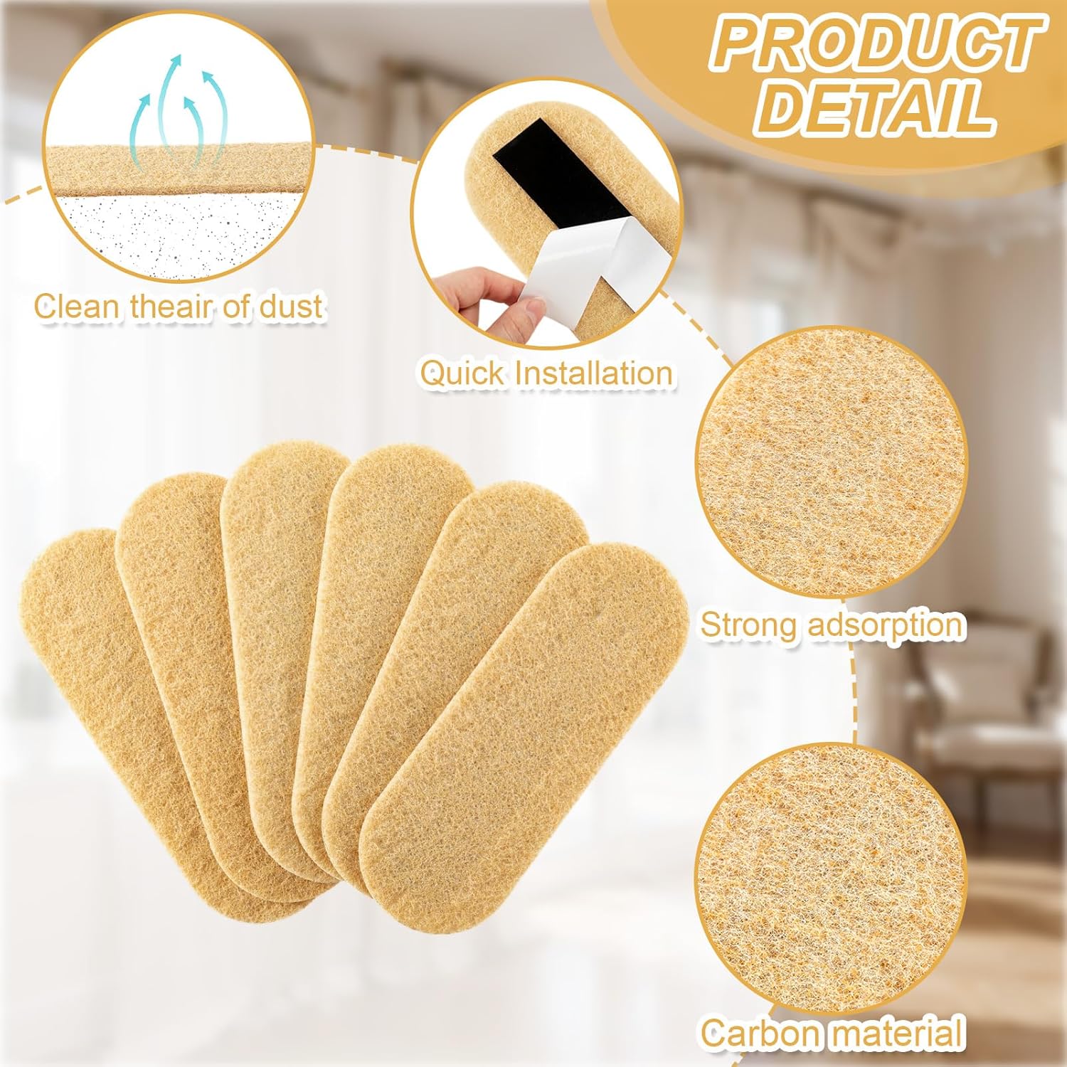 Tuanse 25 Pack Ceiling Fan Filters for Blades, Activated Coconut Activated Zeolite Ceiling Fan Air Filter, Stick Air Filter Purifiers for Common Household Contaminants (Beige)