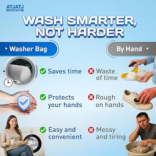 Vista 7 de Paquete de 2 bolsas para lavadora de zapatos, bolsa de lavandería profunda de 360 para lavadora, bolsa de zapatos de malla reutilizable