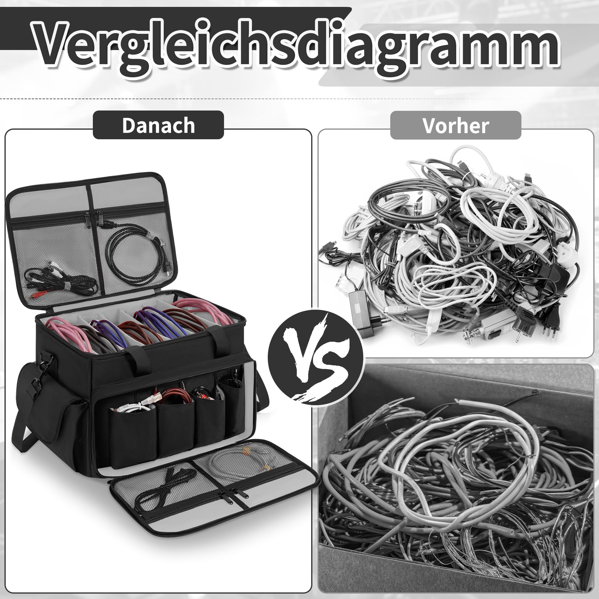 DJ Tasche, 1680D Nylon DJ Gigbag mit Abnehmbaren Trennwänden und Boden, DJ Kabel Organizer Tasche für Professionelle DJ Ausrüstung, Musikinstrumente und Zubehör, Grau (Mittlere)