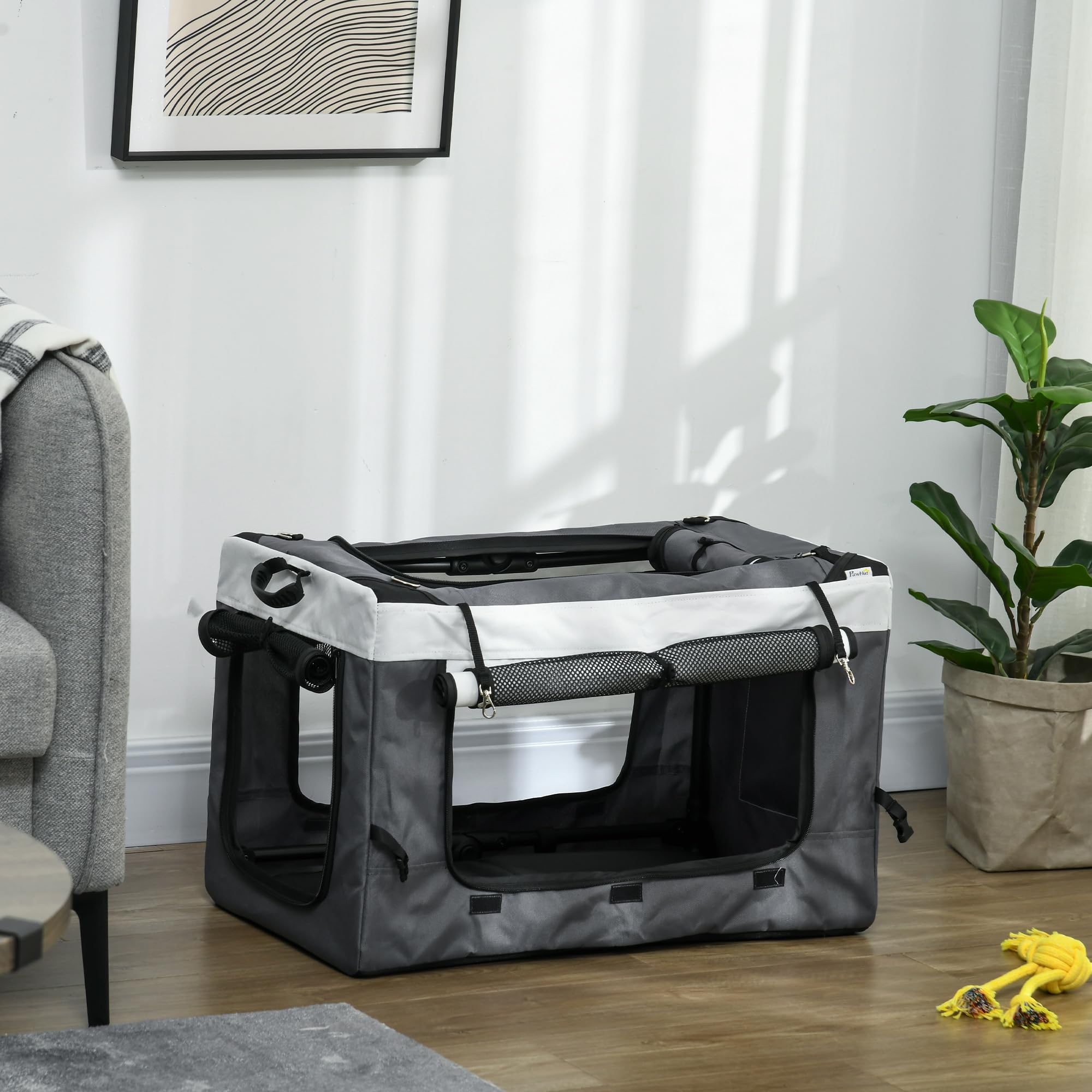 PawHut Poussette pliable animaux chien chat 2 en 1, nacelle amovible bandoulières 4 roues avec frein tissu 600D Oxford 81 x 58 x 97,5 cm gris