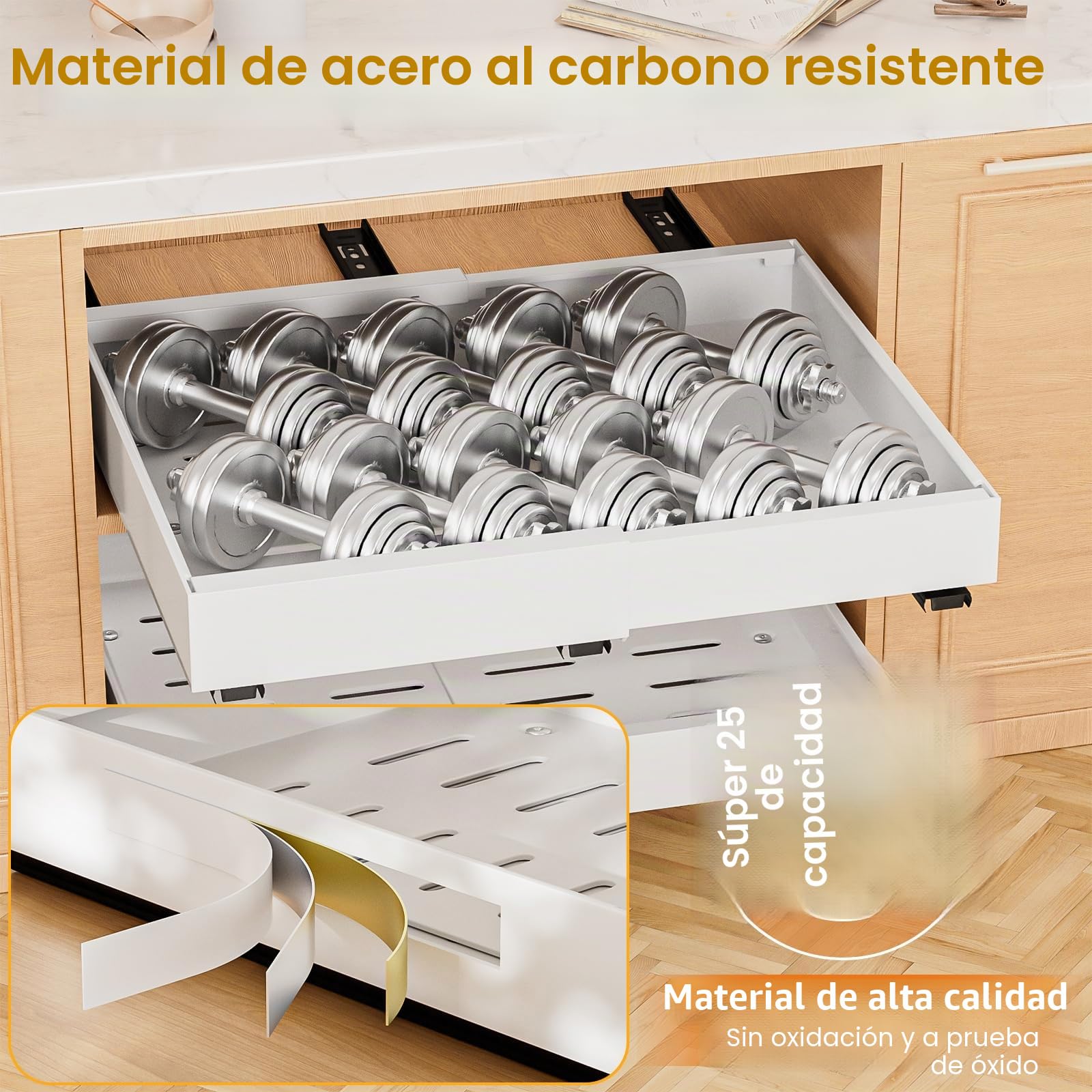 Cajón Telescópico 2 piezas Cajones Extraibles Para Cocina Bandeja Armario Cocina Cajón Deslizante Para Alacena Cajón de Cocina Extensible Desplegable Organizador de Cajones(52-32 x 42 x 7cm)