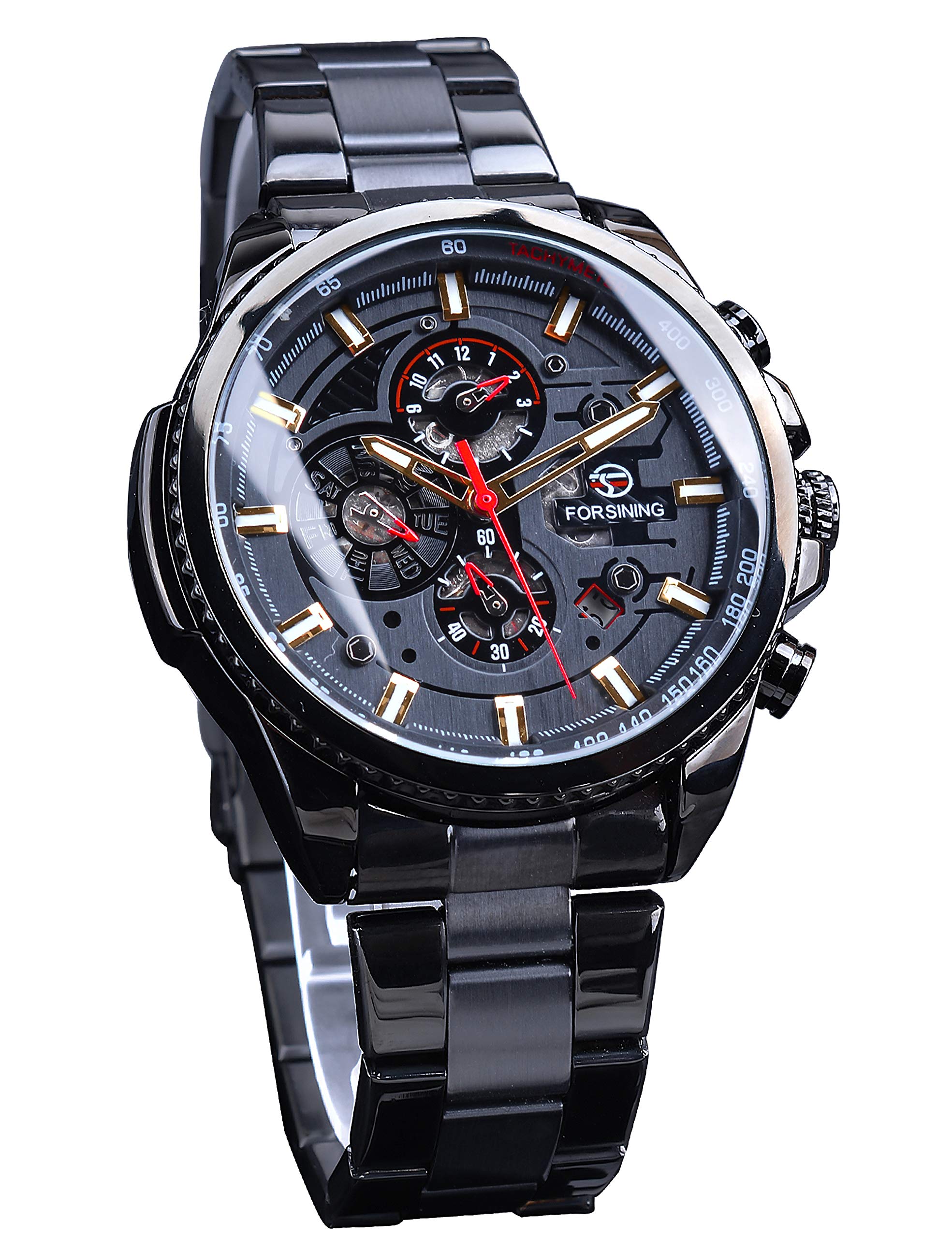 FORSINING Orologio meccanico automatico da uomo, con bracciale in acciaio inossidabile da 20 mm, carica manuale, elegante orologio da polso da business per uomo, bianco, bracciale