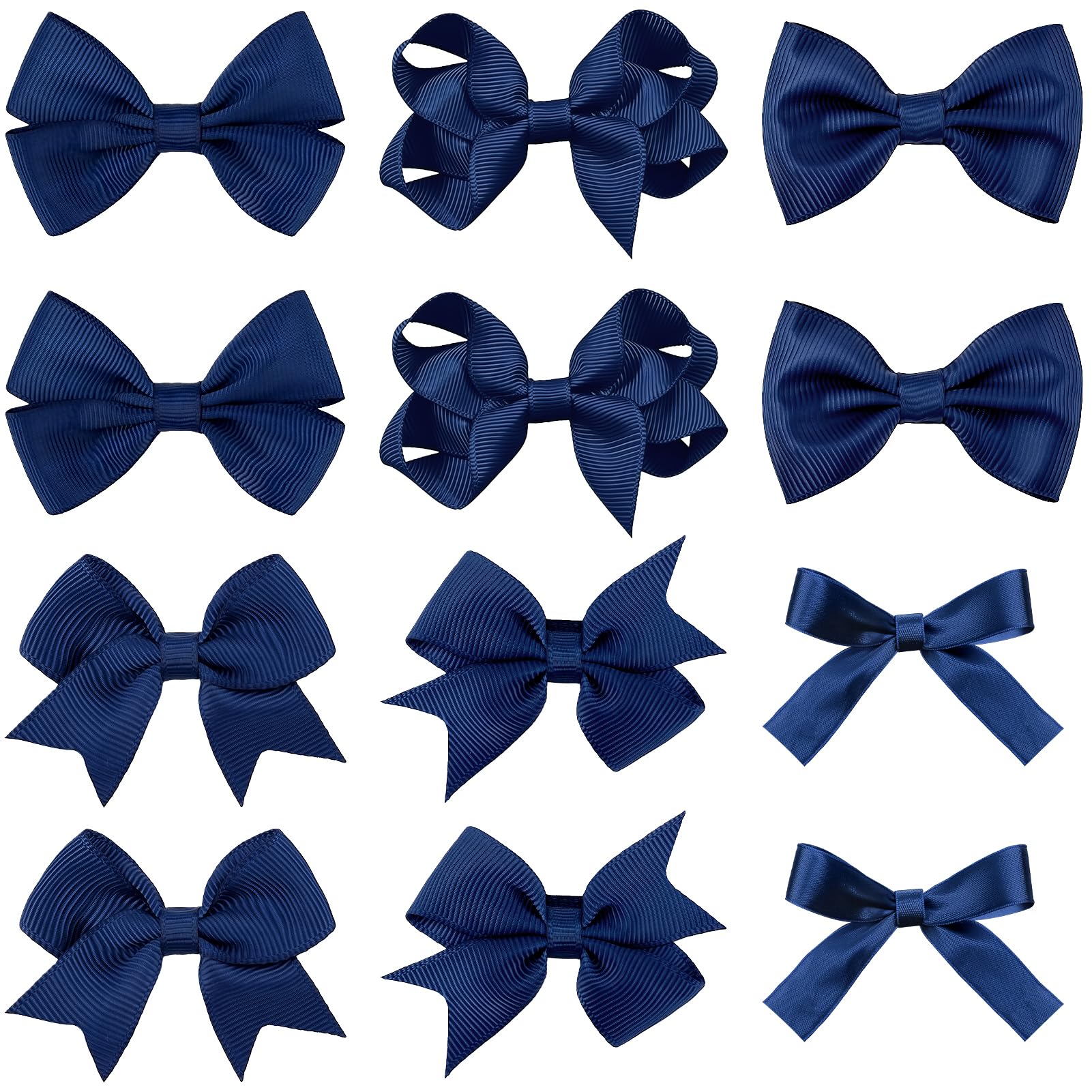 Zkptops 12Pcs School Hair Accessories Navy Blue Hair Bows Alligator Clips Set Handmade Boutique Grosgrain Ribbon Ponytail Hair Clips with Bows Accessories for Little Teen Toddler Girls Kids