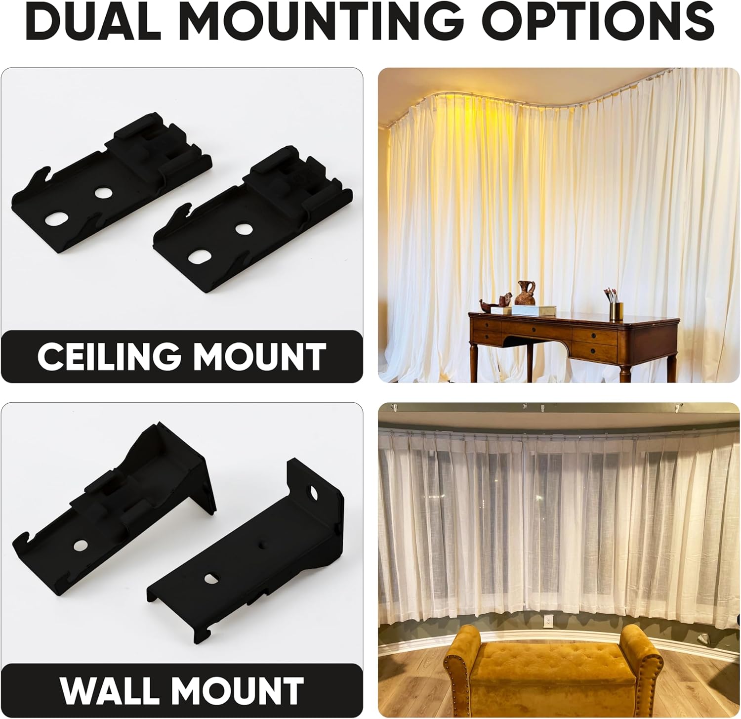 Aluminum Flexible Ceiling Curtain Track – 3ft-6.6ft / 2m Bendable Wall/Ceiling Mount Rail, Smooth Glide System for Bay Windows, RVs, Room Dividers, Showers – Easy Install & Custom Fit ['Black'] ['3ft-6.6ft']
