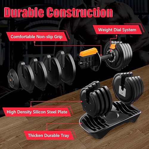 Miniatura 4 de Adjustable Dumbbell Set, 40LB to 3LB Weight Set, 12 Free Weights Adjustable Dumbbell Set for Home Gym with Tray 1-Sec Fast Adjustable for Men Women