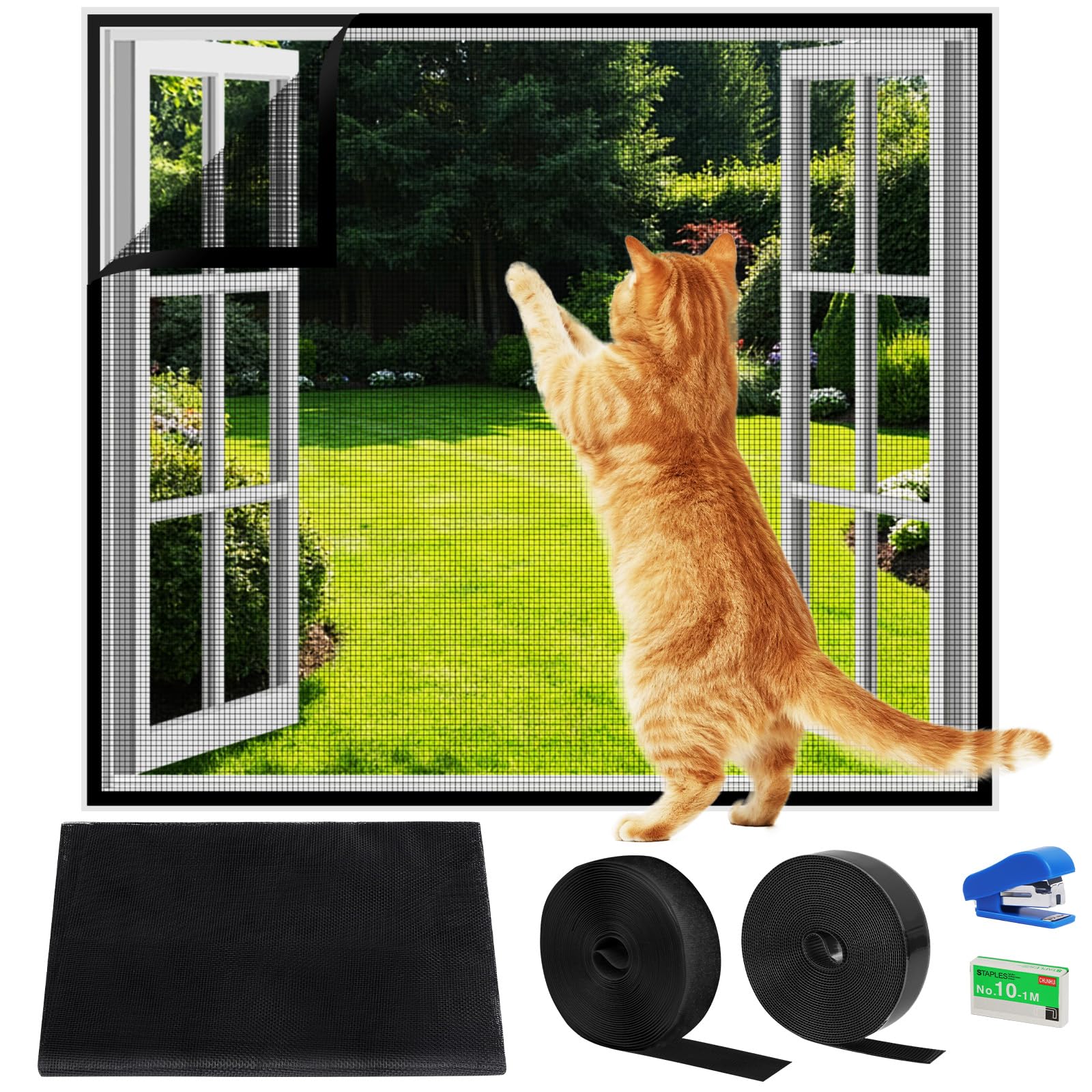 AOOWU Fly Screens For Windows, Adjustable DIY Fly Screen Window 100x 130 cm, Window Screen Mesh, Window Netting for Insects, Insect Mesh Mosquito Bug Net, Cuttable Mosquito Net, Pet Screen, Black