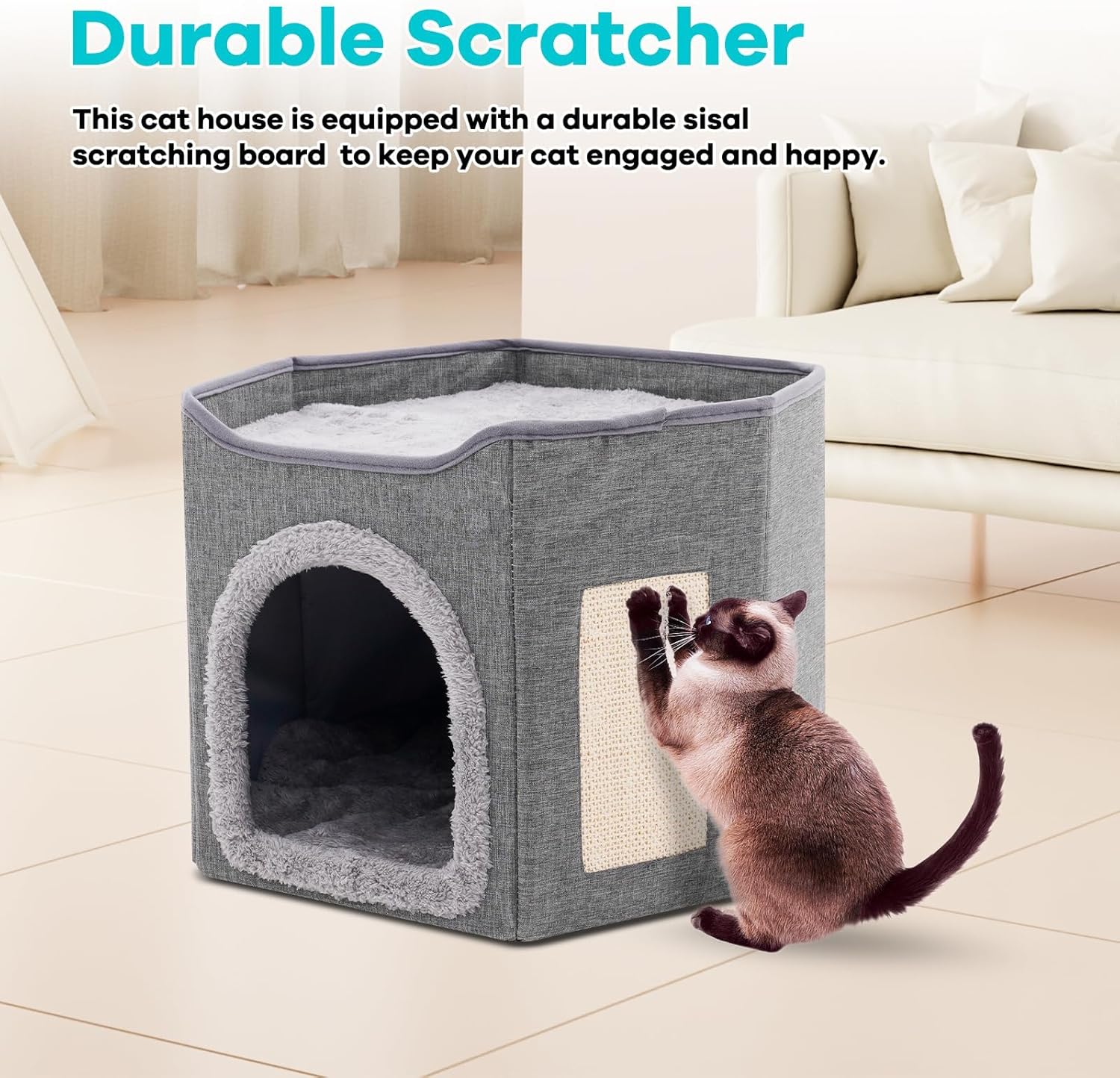 Large Cat House Cat Beds for Indoor Cats 2 Layer Kittens Cave for Pet Foldable Cat Hideaway Covered Kitten Condos with Scratch Pad Cushions Cats Cube for Small Medium Pets Kitten Dogs for All Seasons 7 81zChnJRJJL. AC SL1500