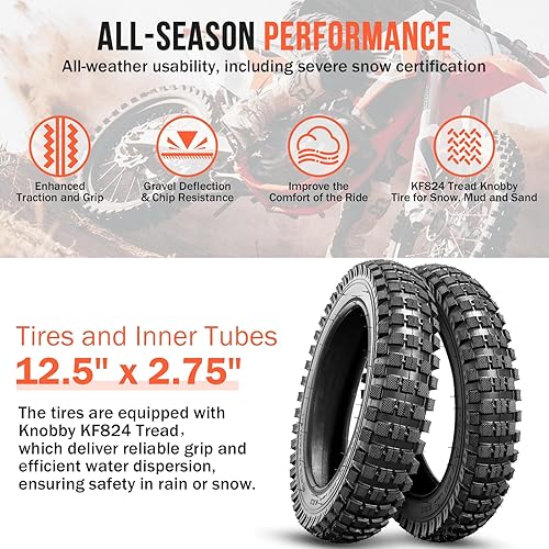Miniatura 3 de Neumático y tubo interior de 12.5 x 2.75, 2 juegos de neumáticos Knobby de repuesto para Razor MX350 MX400 Dirt Bike Rocket, X-Treme X-560,