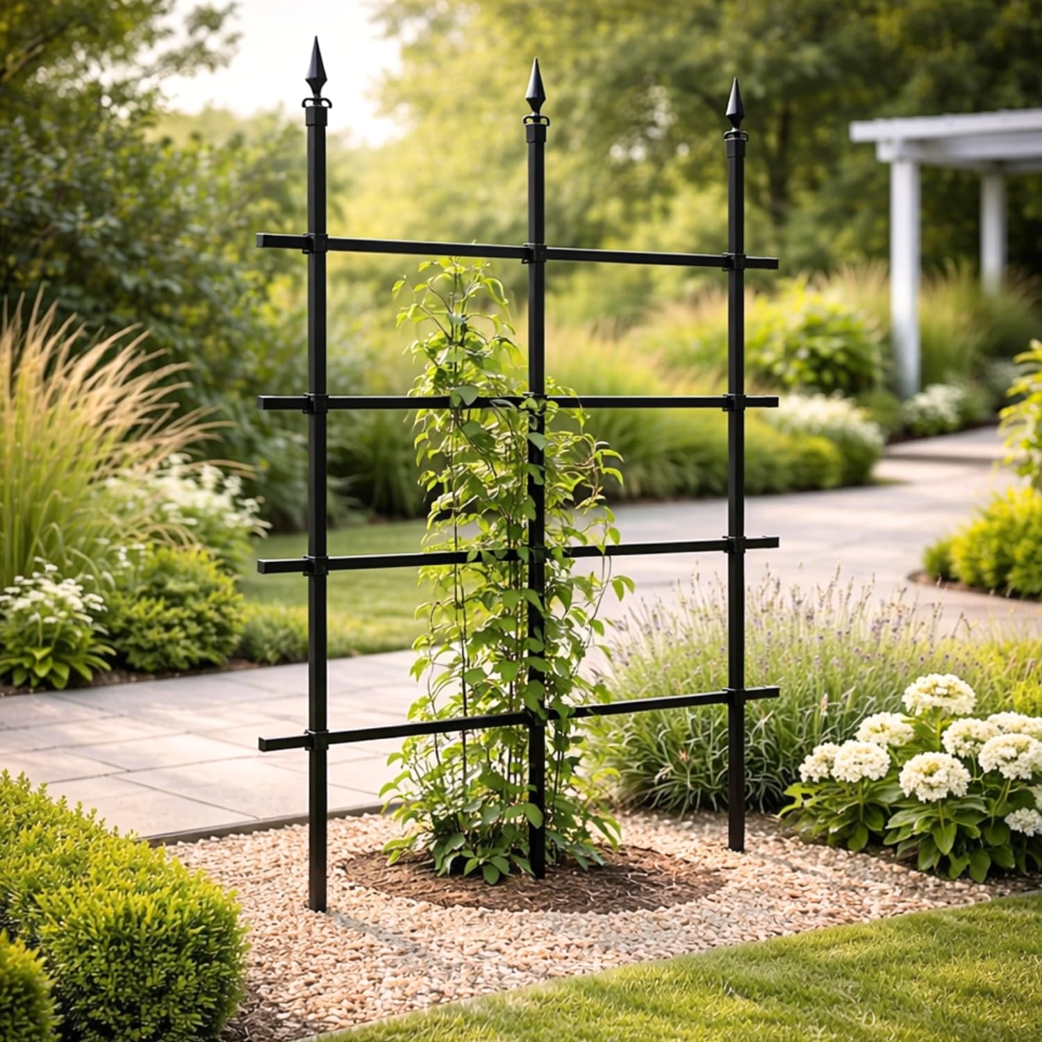 GardenSkill Rankgitter für Kletterpflanzen Garten-Spalier | Rankhilfe, Metallrosenzaun, Freistehender Sichtschutz für Gartengrenzen, Pflanzenstütze, Blumen, Reben - Rostfrei (Schwarz, 180x180cm hoch)