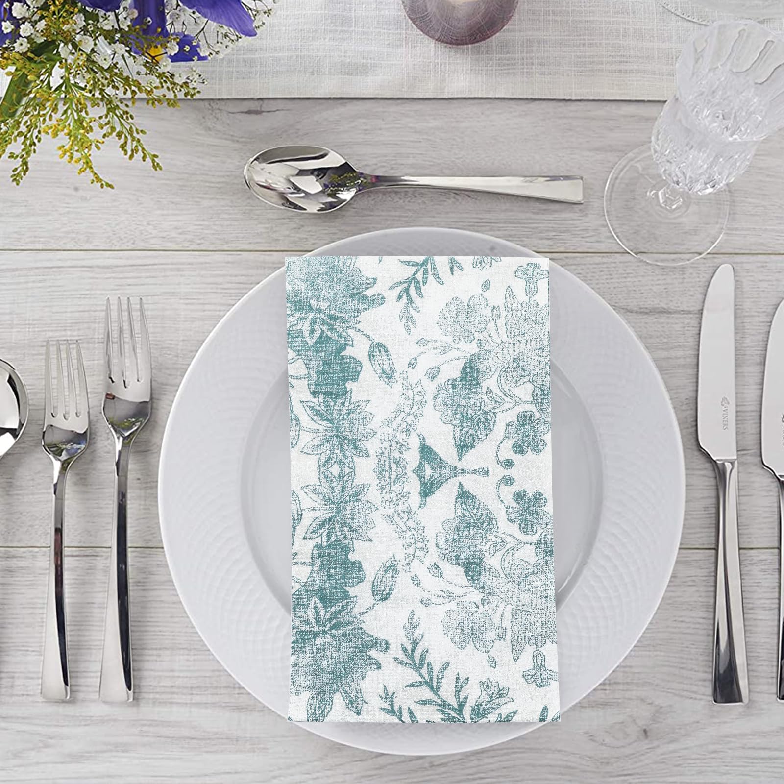 Paquete de 100 servilletas de baño desechables con tacto de lino floral, servilletas de papel decorativas, toallas de mano de papel para baño, servilletas de postre plegadas de 7.8 x 4.3 pulgadas,