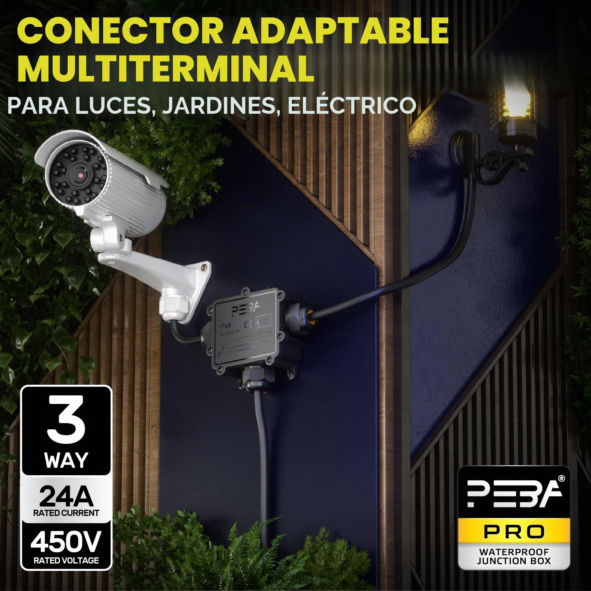 PEBA Cajas de Conexiones Impermeable IP68, 3 Vías Cajas de Empalmes Conector de Cables, Jardín Interior Exterior Subterráneo Cajas Conexiones, Diámetro de 4-14 mm