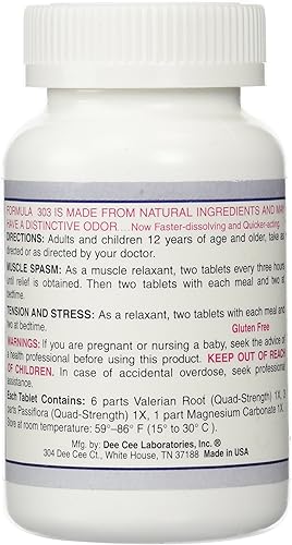 Miniatura 3 de Dee Cee Labs Formula 303 Tabletas relajantes naturales de máxima fuerza, 250 tabletas; Relajante totalmente natural que contiene magnesio para