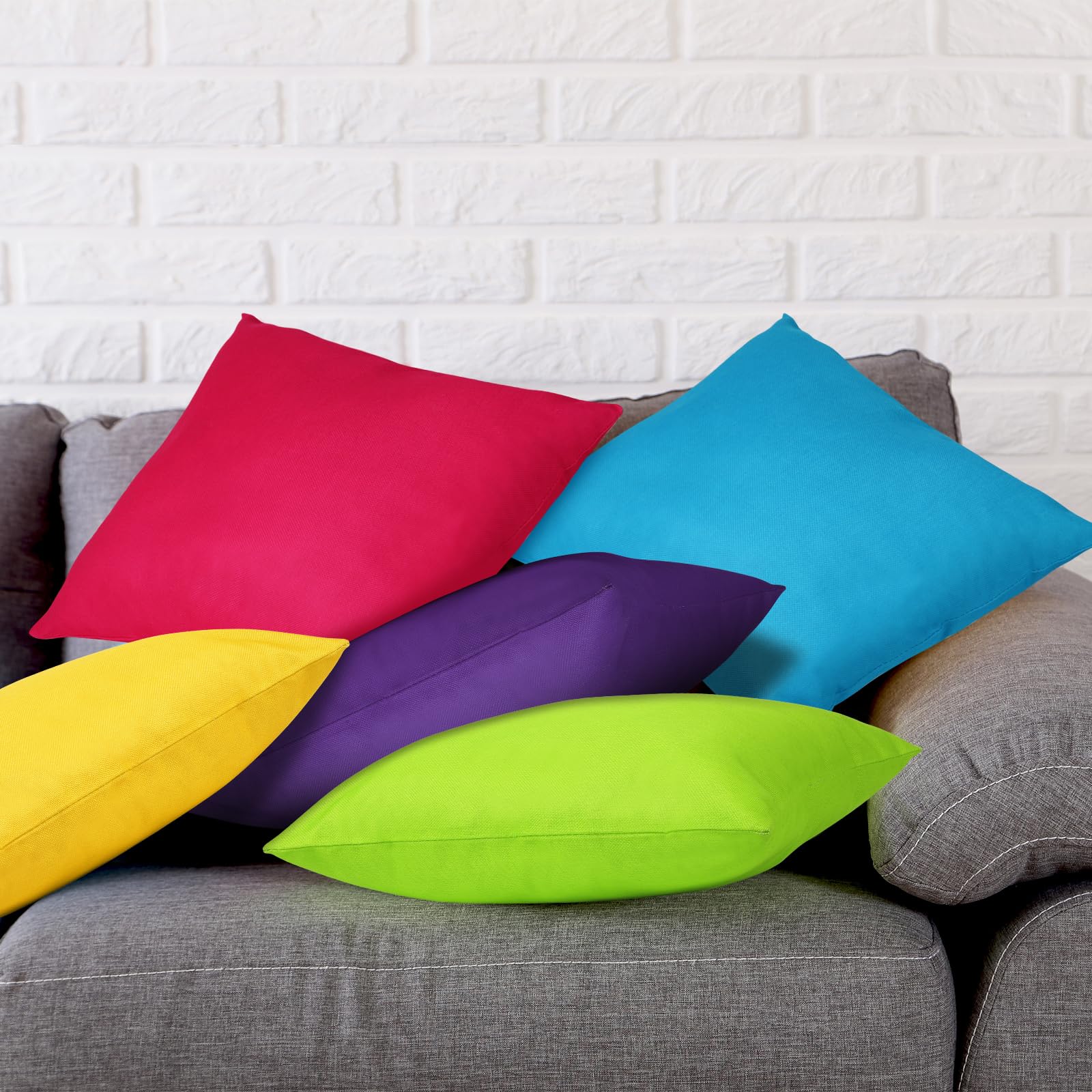 8Pcs 18 x 18 Inch Decorative Throw Pillow Covers Rainbow Mix Color Pillow Cases Colorful Square Cushion Covers with Hidden Zipper for Couch Sofa Bedroom Patio Balcony,Linen Material(Covers Only) 3