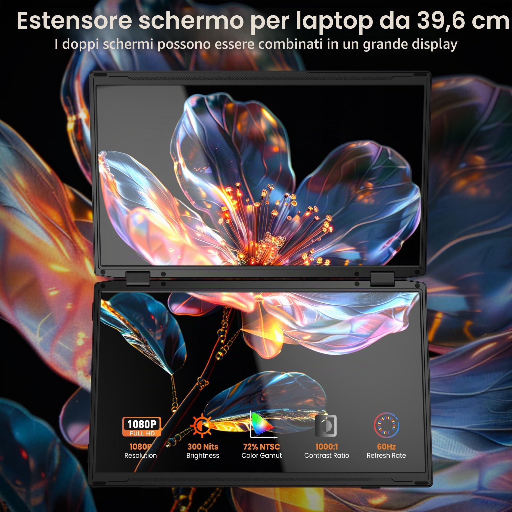 SMISEACOW Monitor portatile per laptop, 15,6 pollici IPS 1080P FHD, monitor portatile pieghevole a tre schermi, VESA, rotazione a 360°, compatibile con Windows/Mac/DeX/Chrome e PC desktop/Mini PC