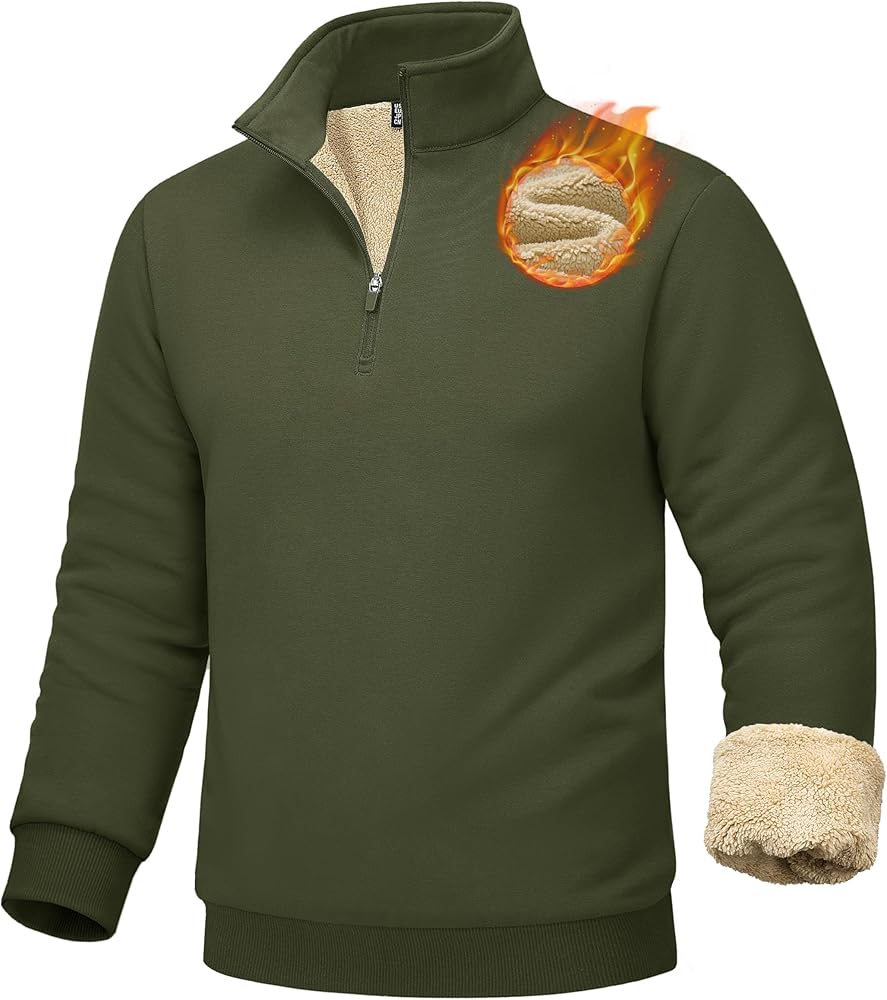 MAGCOMSEN Mens Sherpa Pullover Quarter Zip Fleece Lined Sweatshirt