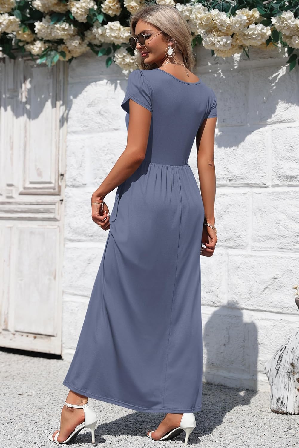 AUSELILY Women's Maxi Dresses with Pockets Petal Short Sleeve Square Neck Casual Long Dress 2026 - Image 4