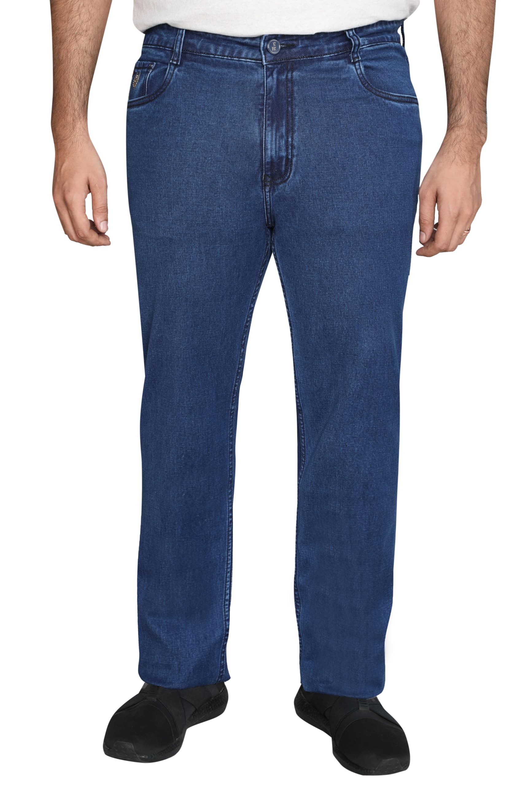 a saba Grey Stretchable Regular Fit Knitted Denim Jeans Loose Fit, Plus Size Jeans for Men 801800-01-picture-33