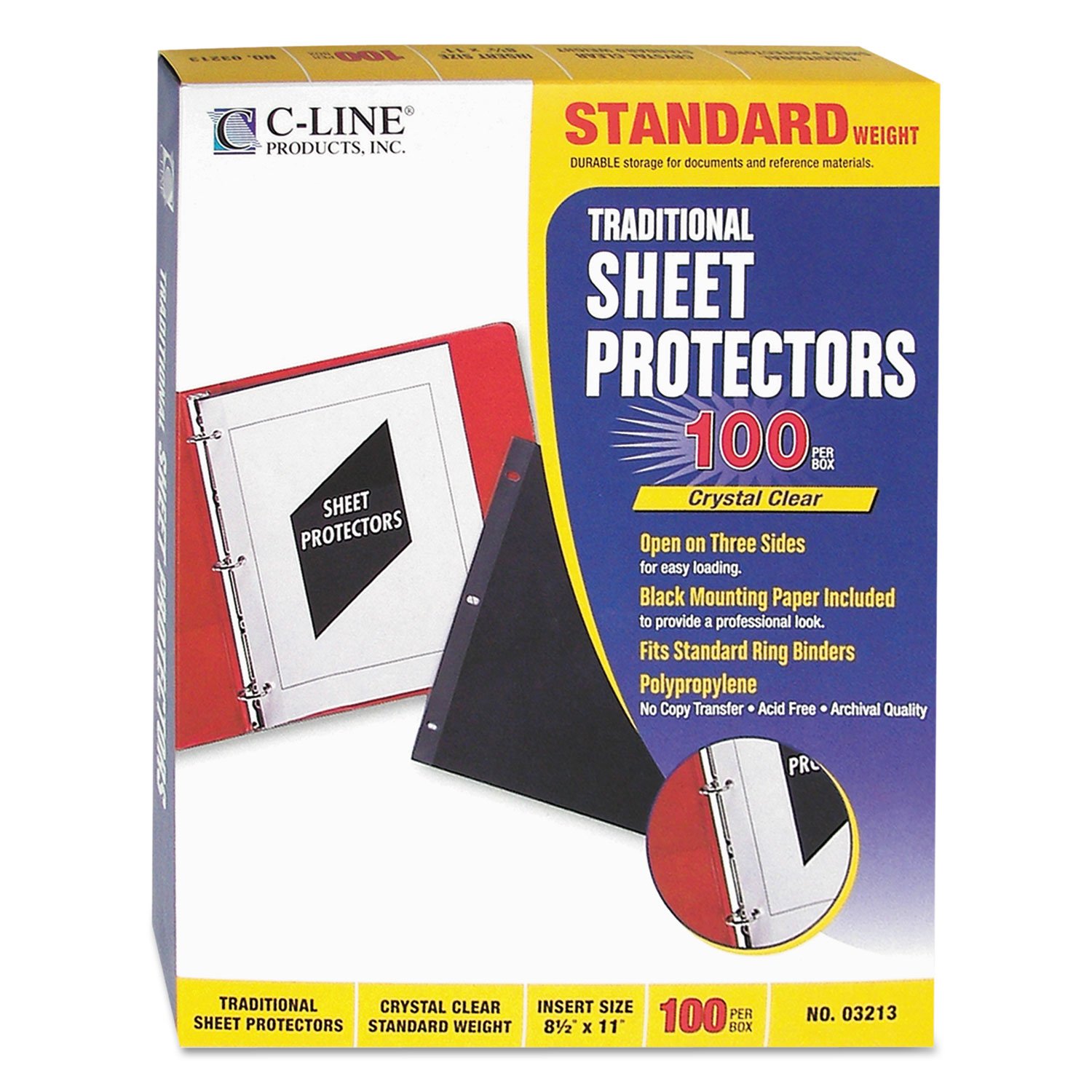 C-Line 03213 Traditional Polypropylene Sheet Protectors, Standard Weight, 11 X 8 1/2, 100/Bx