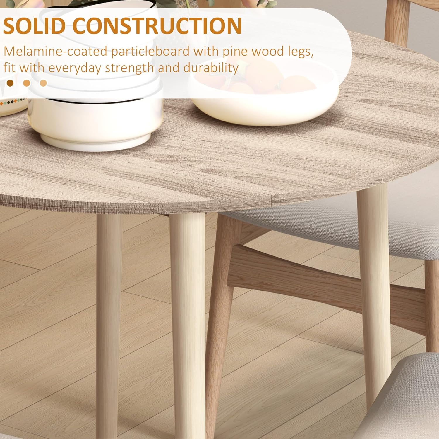 HOMCOM Folding Dining Table for 4, Round Drop Leaf Table, Modern Space Saving Small Kitchen Table with Wood Legs for Dining Room, Natural - Image 6