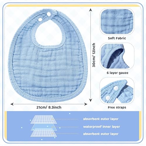 Miniatura 2 de Frienda 6 piezas de baberos de muselina para dentición de bebé, bandana, baberos, 6 capas absorbentes para bebé, niño y niña, paño de algodón para