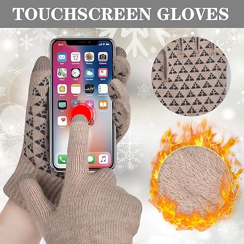 Miniatura 4 de Men Winter Beanie Hat Touchscreen Gloves Neck Warmer 3 in 1 Set with Fleece Lined