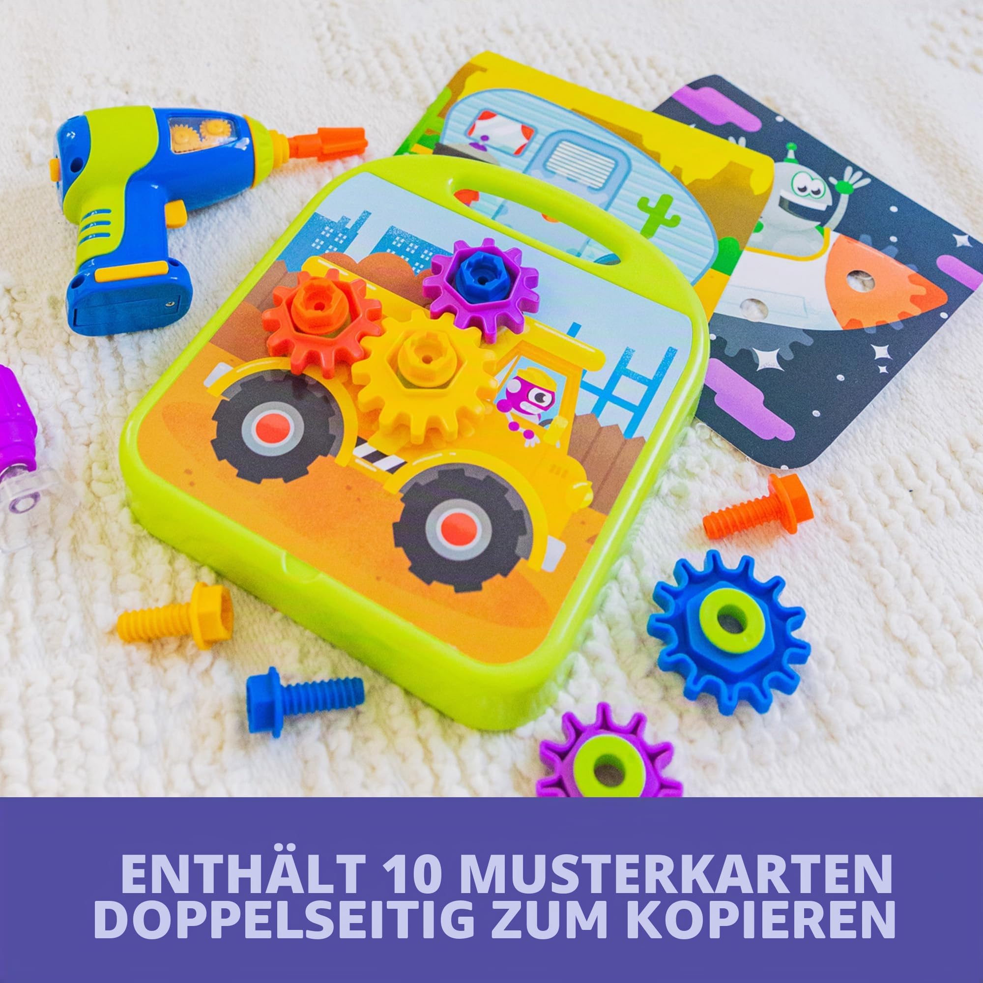 Learning Resources Design & Drill Zahnradwerkstatt, 55 Teile mit elektrischem Spielzeugbohrer, MINT-Spielzeug, für Jungen und Mädchen ab 3 Jahren