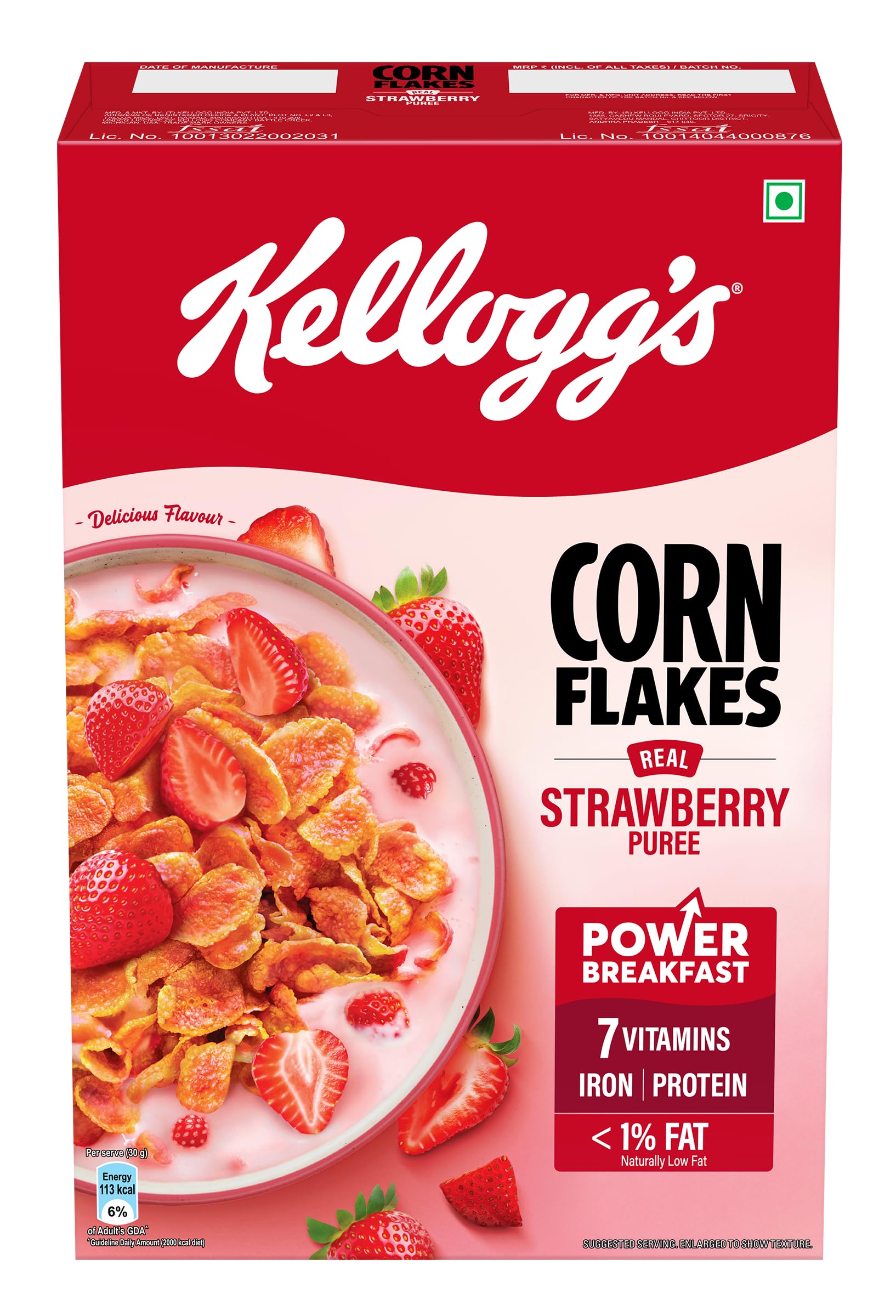 Corn Flakes with Real Strawberry Pure | High in Iron, Vitamins B1, B2, B3, B6, C | Corn Flakes, Breakfast Cereal | Naturally Cholestrol Free , 300g / 345g (Weight May Vary)
