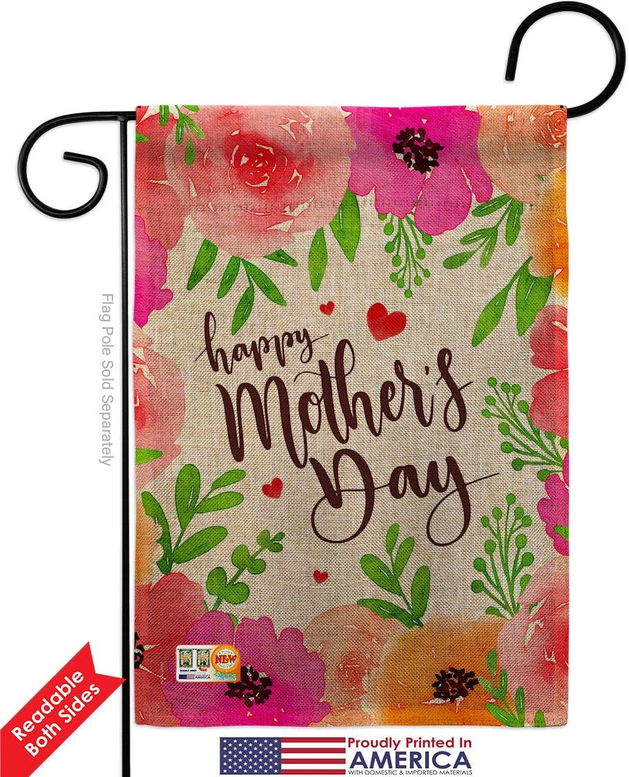 Mother's Day Colorful Happy Garden Flag Family Mom Mama Grandma Love Flowers Parent Sibling Relatives Grandparent Small Decorative Gift Yard House Banner Double-Sided Made In USA 13 X 18.5