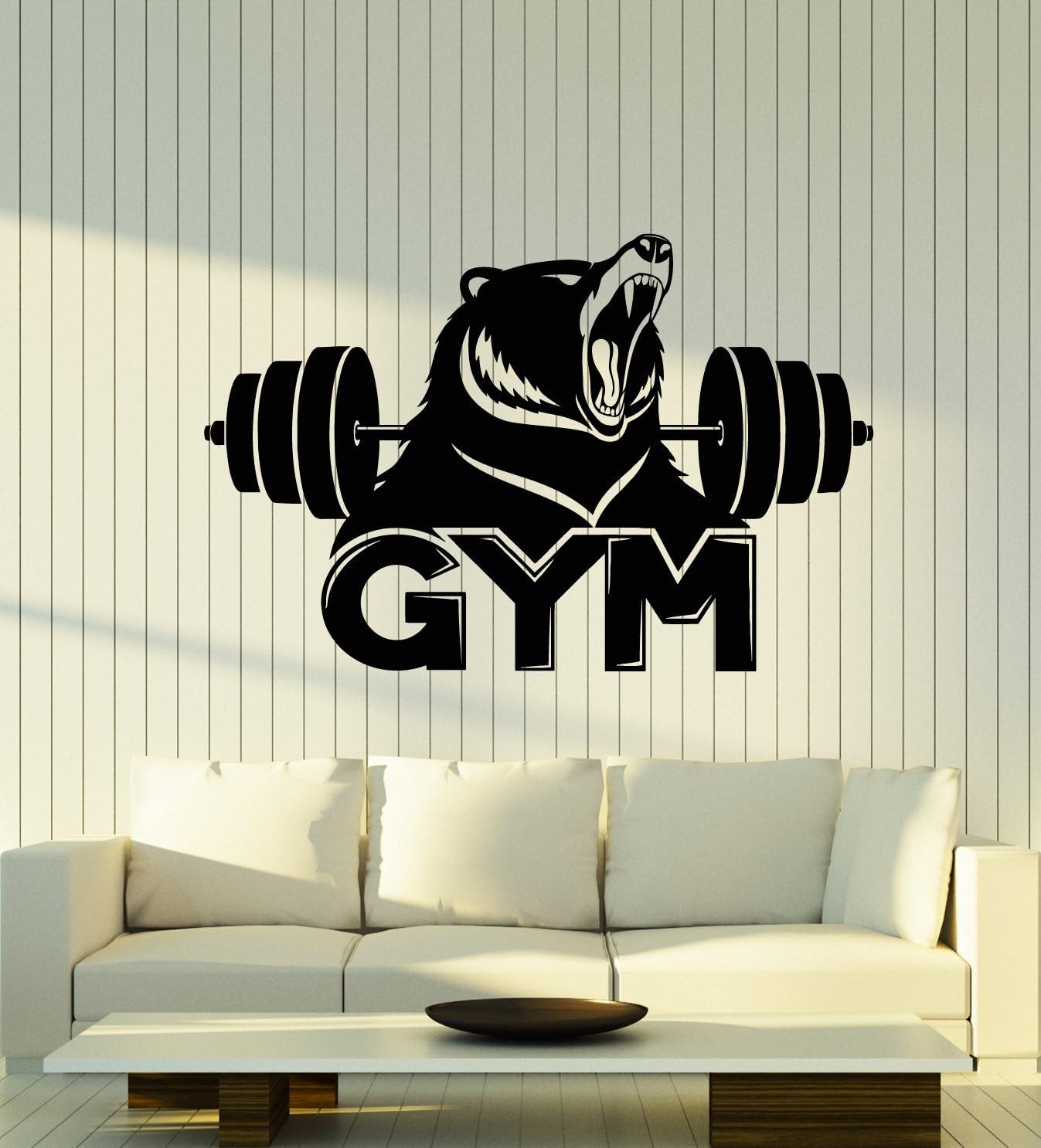 Vinyl Wall Decal Gym Logo Fitness Barbell Bear Predator Animal Stickers Large Decor (2789ig) Black