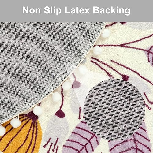 Miniatura 4 de Uphome Alfombra redonda para dormitorio de 53 pies con pompones flecos flores lavables antideslizantes suaves para entrada lavandería sala de estar