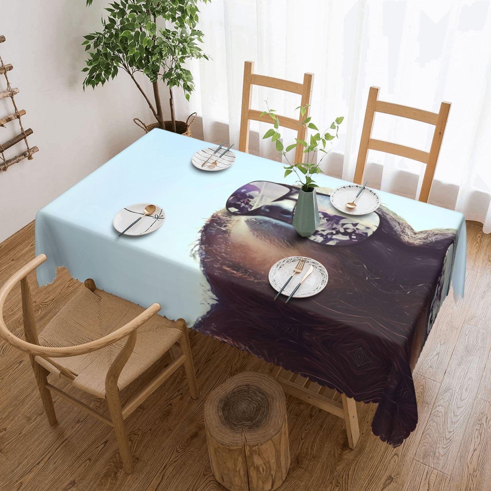 HLSBSSL Sloth with sunglasses Patterned square lace tablecloth, wrinkle-resistant and durable, suitable for dining tables, parties, etc.