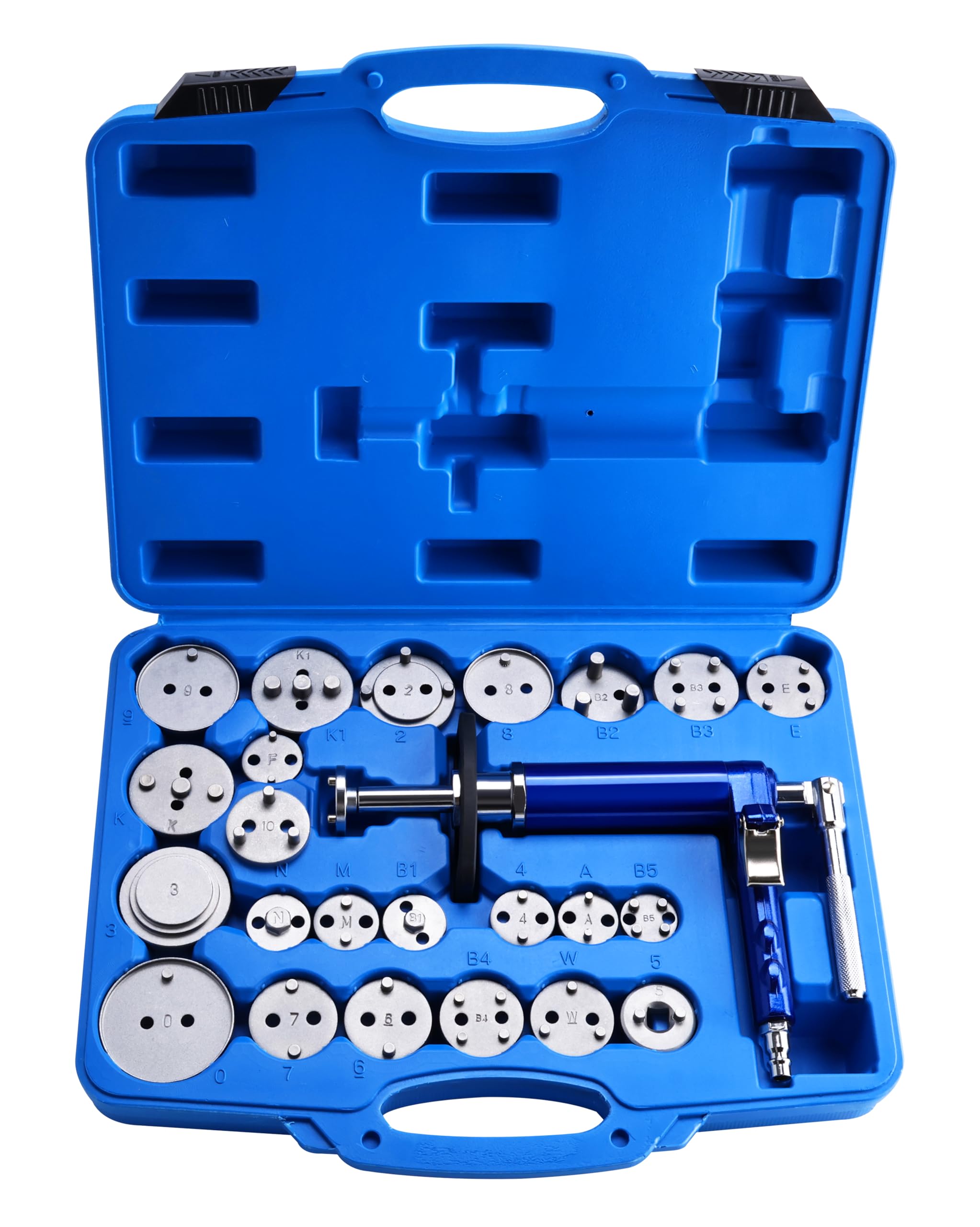 BOOMSTART Pneumatisches 24-TLG. Bremssattel-Kolbenrücksteller-Set Air-Powered Wind-Back Tool mit 23 Adaptern – Universal für Inlands- & Importfahrzeuge