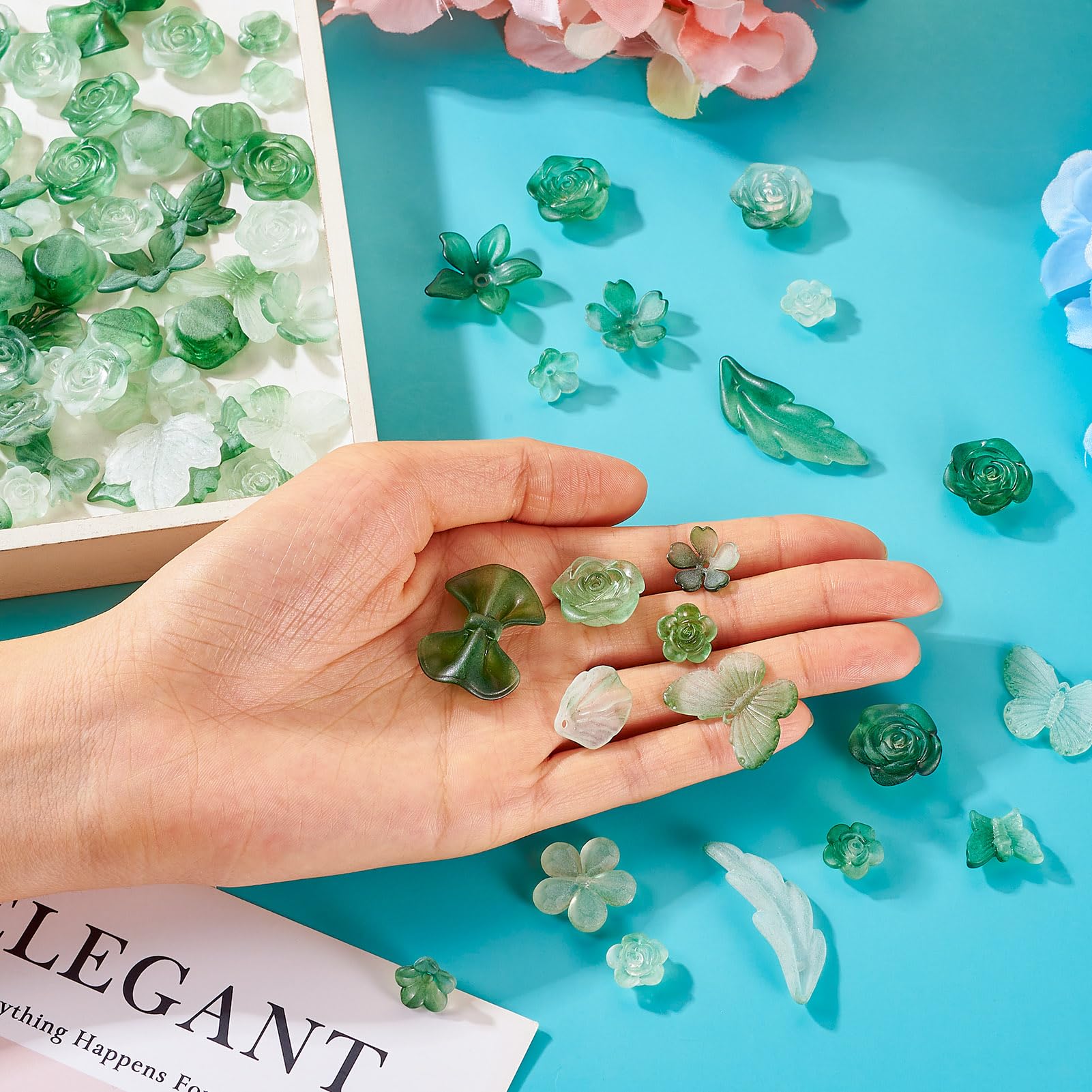 FASHEWELRY Acrylic Frosted Beads Bulk - Kawaii Green Two Tone Focal Beads For Bracelet & Necklace Making, 0.22 Lb - View #5