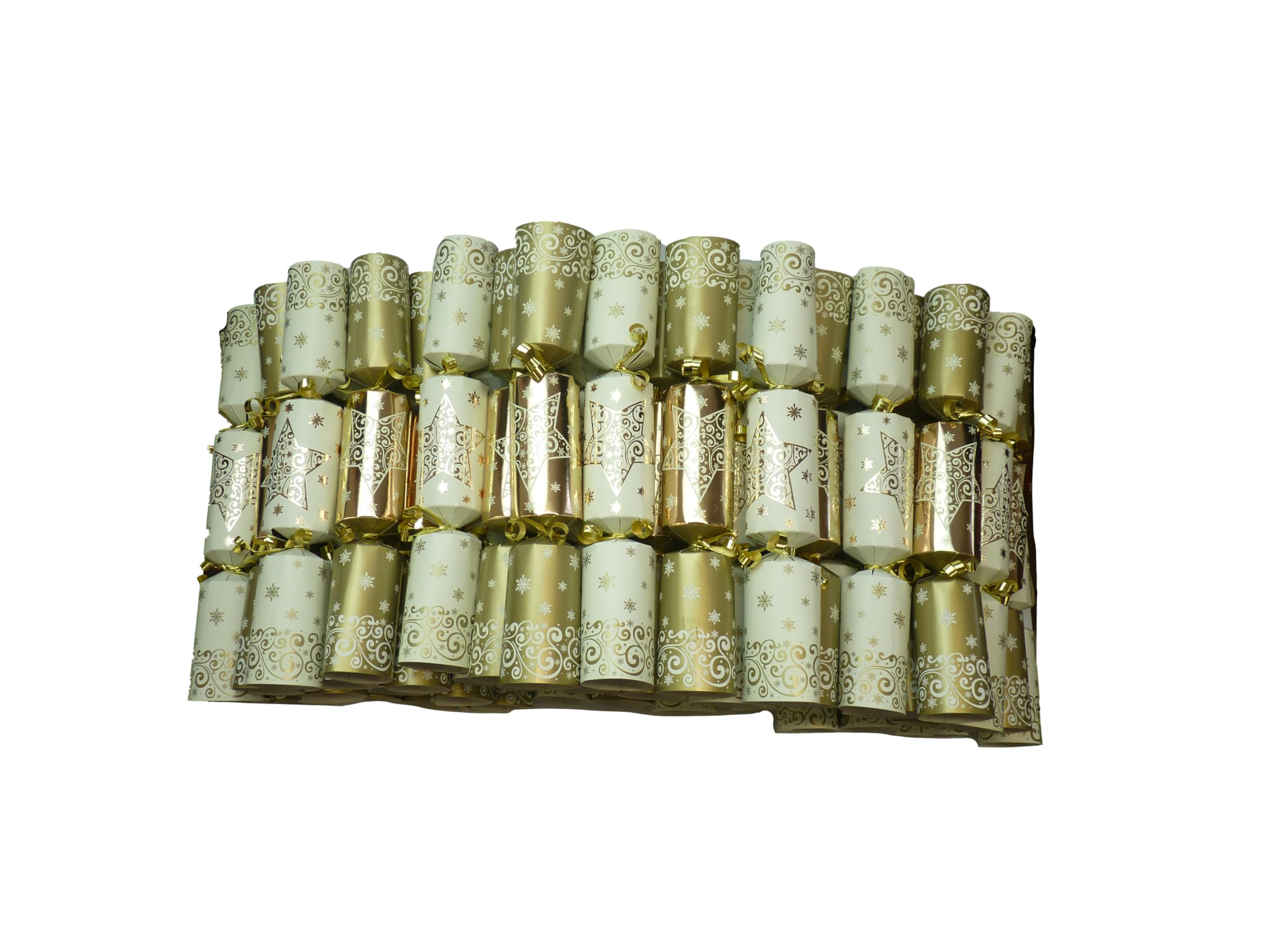 Thompson Cooper Ltd - 50 Christmas Crackers 11" Cream & Gold Star Catering Cracker New Year Party Bulk Wedding