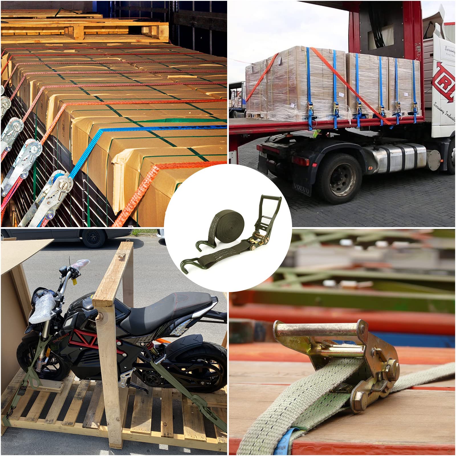 Confezione da 2 cinghie a cricchetto da 5,1 cm, resistenti, 6 m, con doppio gancio a J, resistenza alla rottura di 5.443 kg, cinghie a cricchetto per traslochi, camion, rimorchi, kayak, tetto auto
