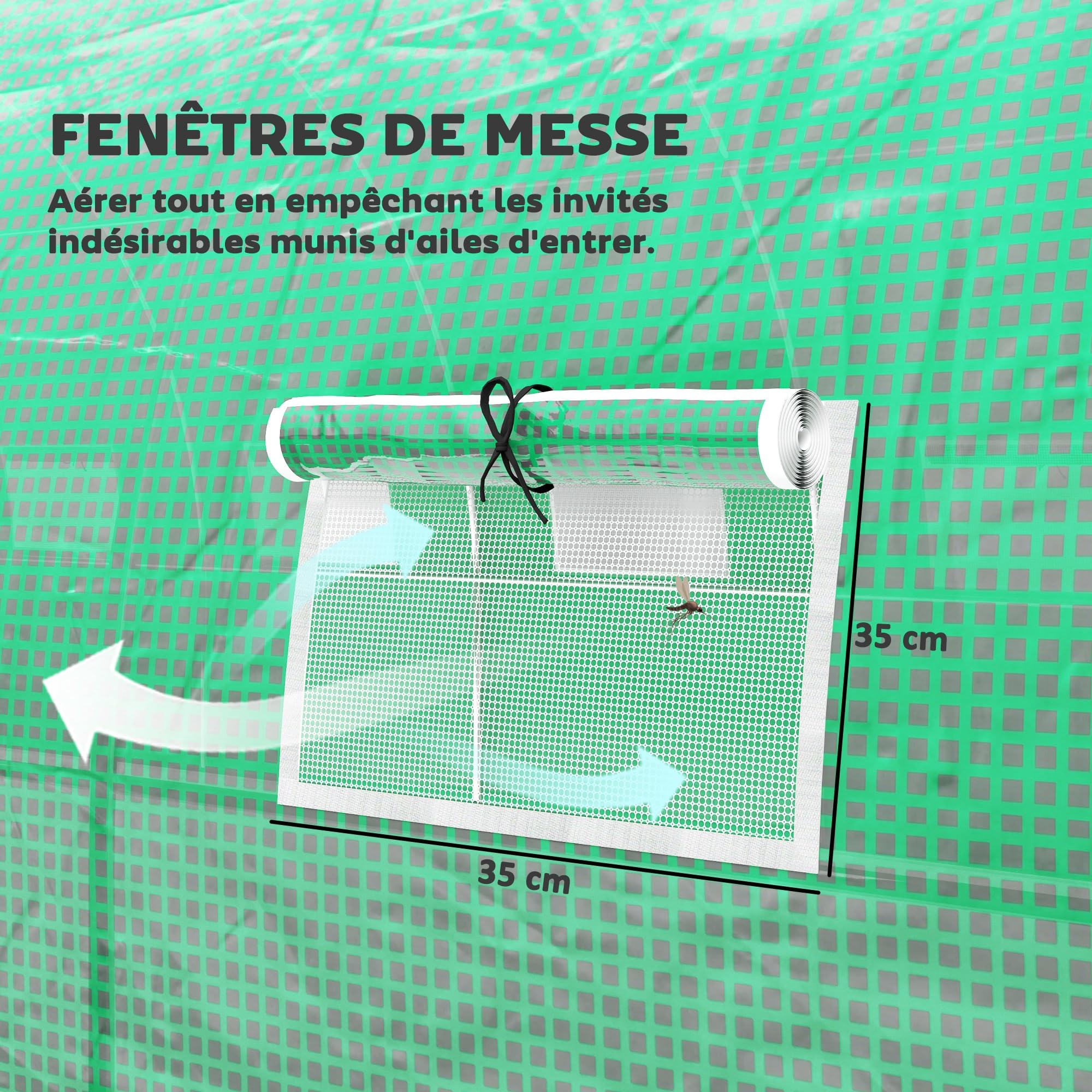 Outsunny Serre de Jardin Tunnel 24m² 8L x 3l x 2H m 16 fenêtres Porte zippée Enroulable châssis Tubulaire Acier galvanisé bâche PE Haute densité Vert