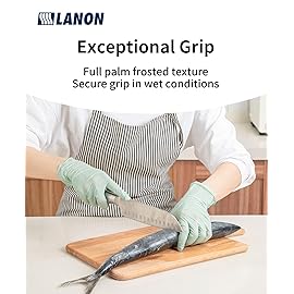 LANON 5 mil Vitamin-E Coated Latex Disposable Gloves, Food-Contact Grade, Fully Textured, Green, Small