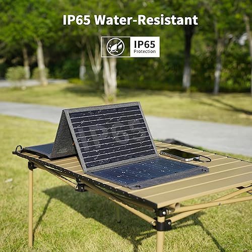 Miniatura 7 de Cargador de panel solar portátil MHPOWOS de 40 W con triple salida (USB-CUSB-ADC), 23% de alta eficiencia y resistente al agua IP65, diseño
