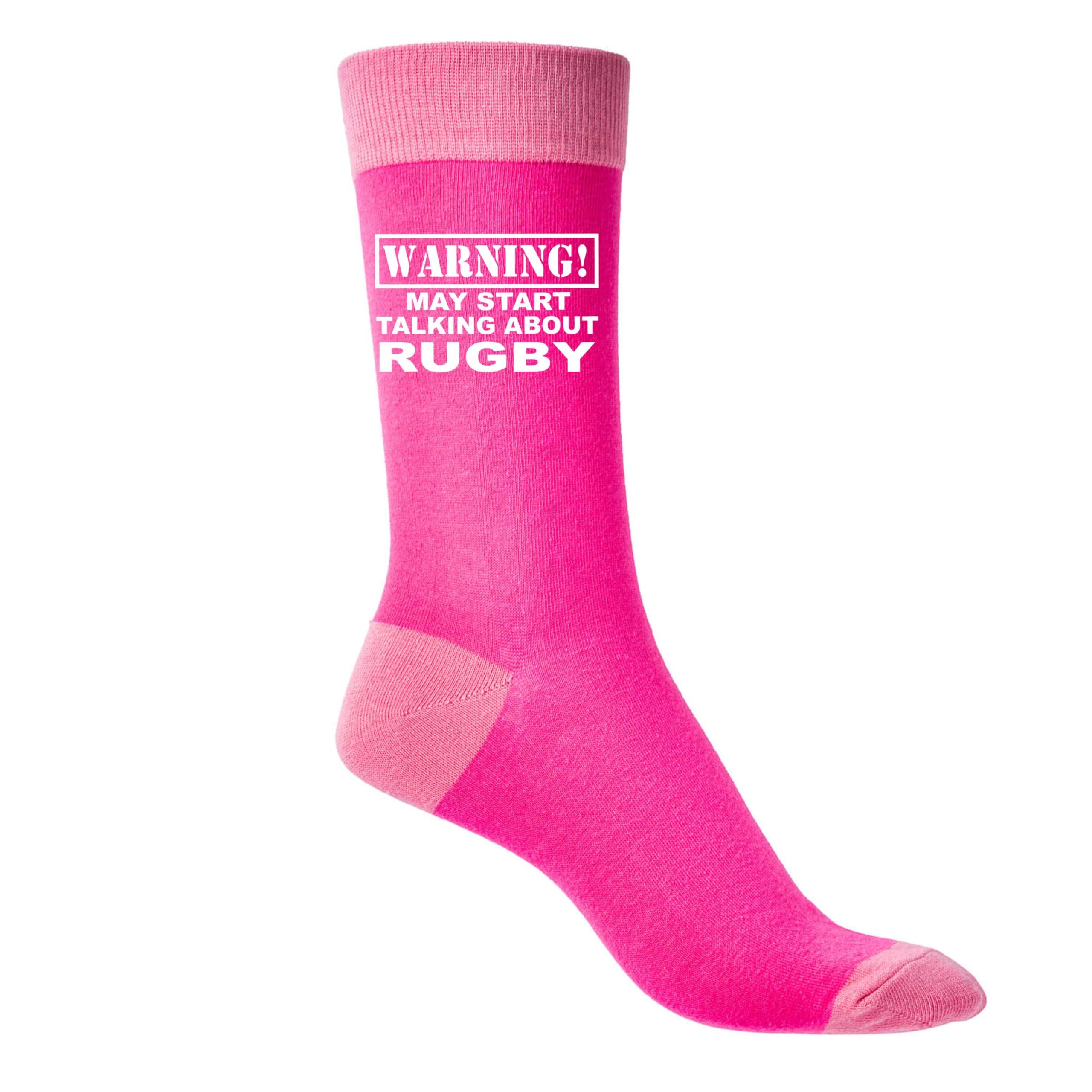 Print4U Warning May Talk About Rugby Ladies Pink Novelty Socks Birthday Gift