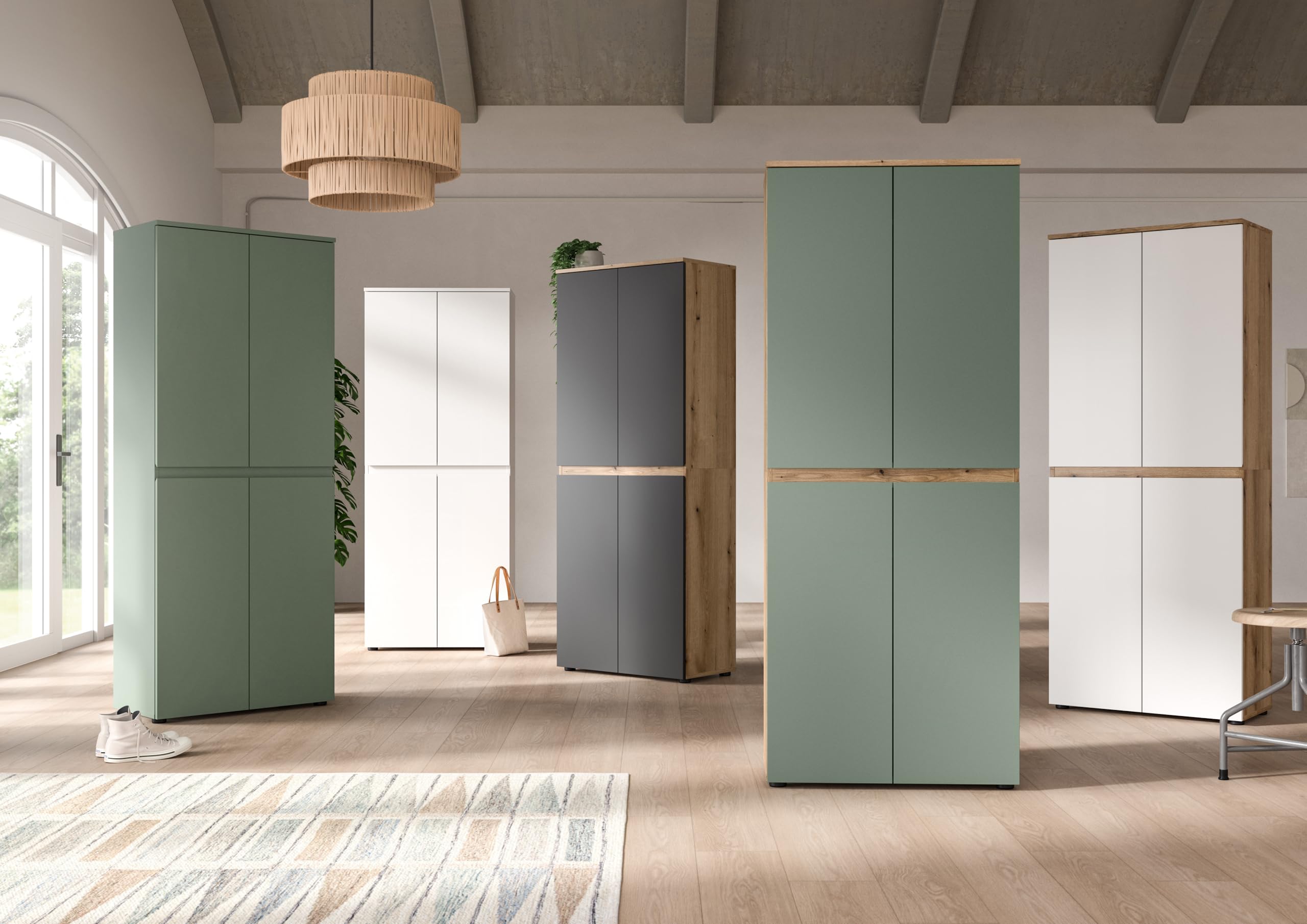 xonox.home - Universalschrank Scarpa 70x175x37cm in Front anthrazit Korpus Evoke Oak - Mehrzweckschrank Schrank Hochschrank Haushaltsschrank