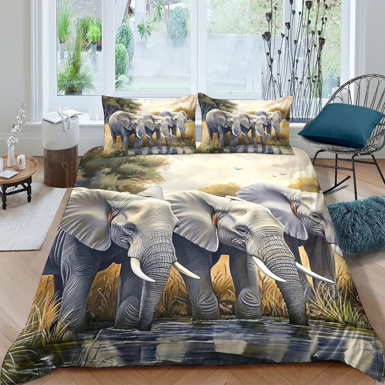 Ctjqhvkz Style-3 3D Printed Elephant Safari Fitted Sheet Microfiber Soft Breathable Savannah Bed Cover For Bedroom Dorm Decor Single（135X200cm）