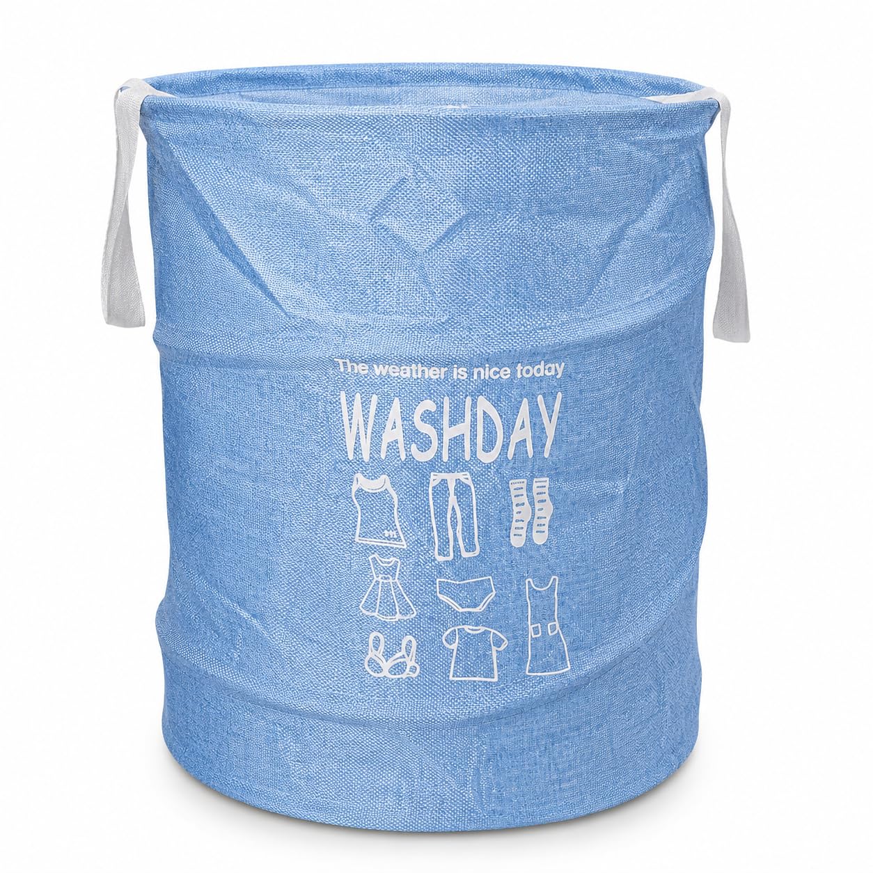 Round Jute Laundry Basket with Handles | 45 Litre Large Foldable Clothes Storage Bag | Multipurpose Hamper for Bedroom, Bathroom | Toy & Wardrobe Organizer | Blue | Pack of 1-image-23