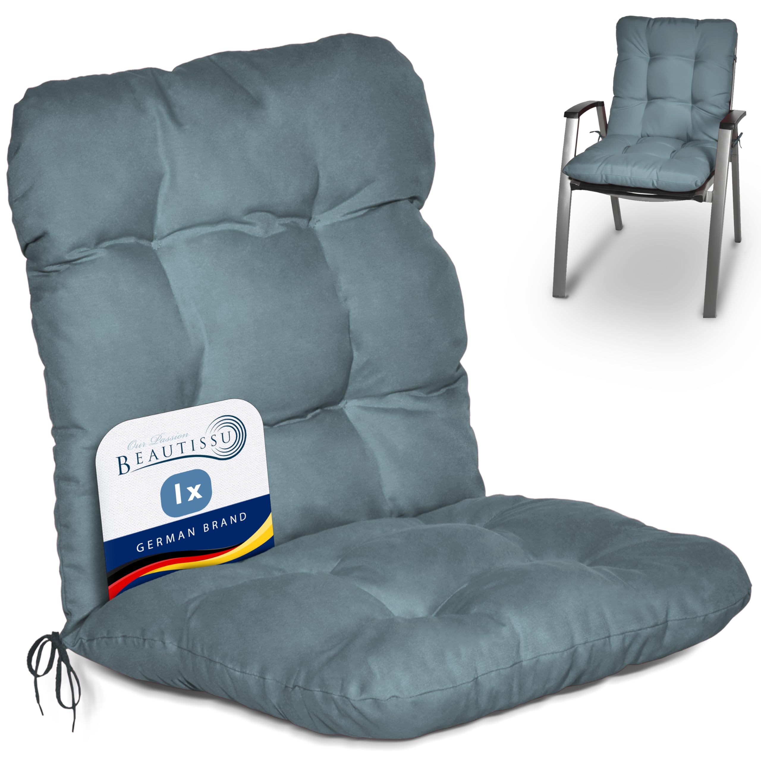 Beautissu Lowback Garden Chair Cushions 100x50x8 cm - Dove Blue Outdoor Seat Cushions for Garden Chairs with Backs Pillows for Recliner Patio Sunbed Bench - Flair NL โ image 1