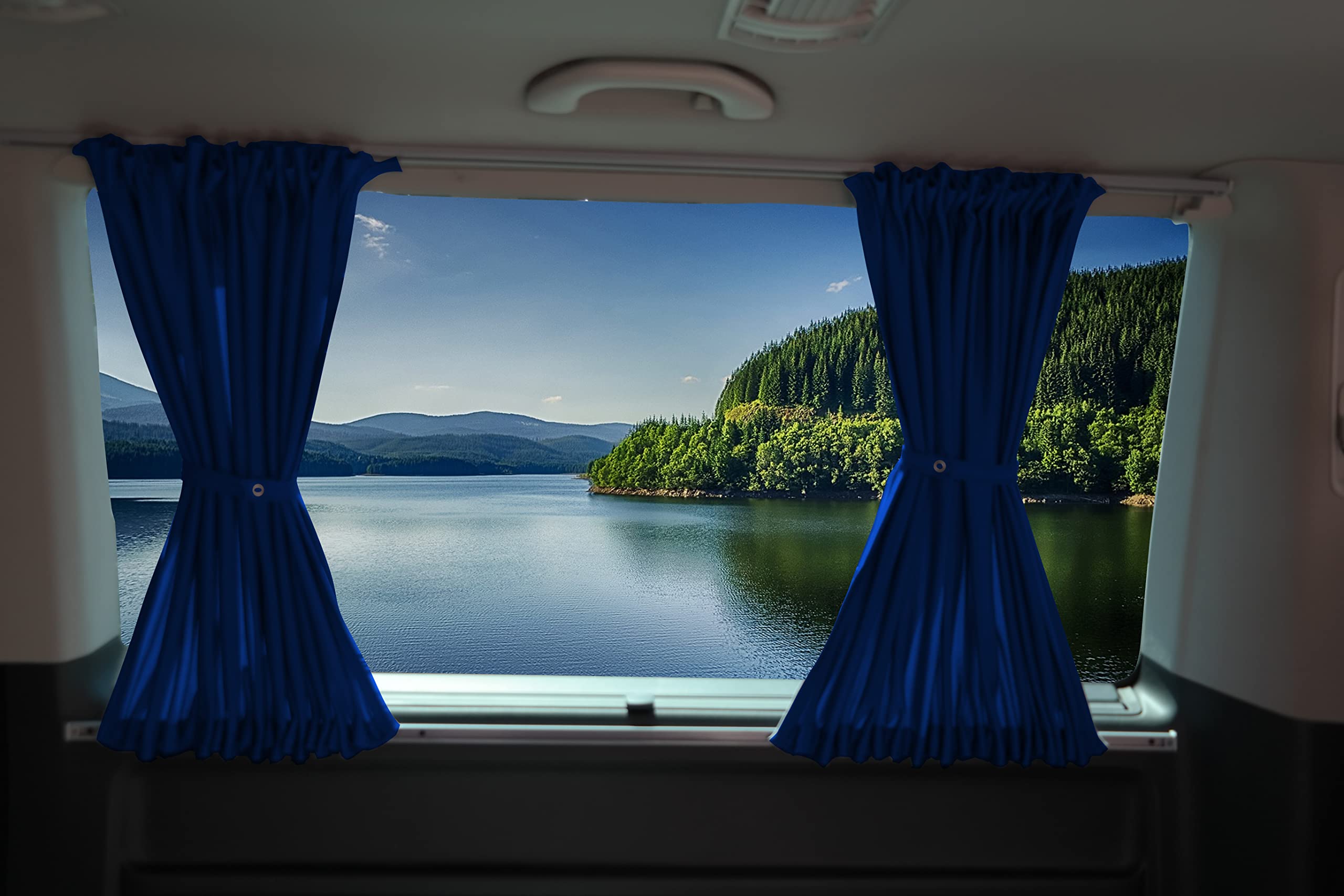 BREMER SITZBEZÜGE Cortinas a Medida, protección Solar, compatibles con VW T5 T6 T6.1 Caravelle Largo Distancia Entre Ejes con portón Trasero en Azul, Accesorio para Camping y Caravana, Juego de